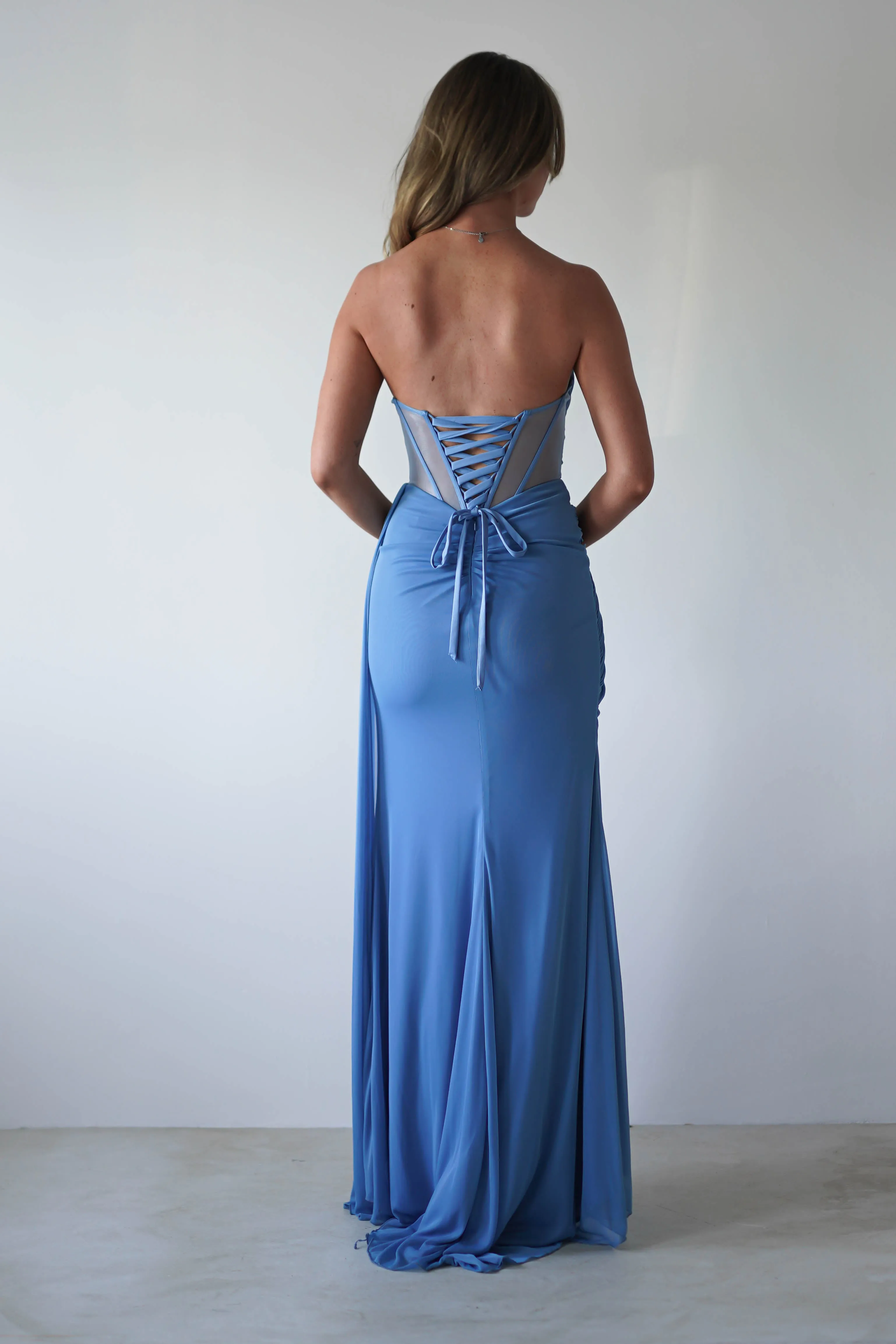 Robyn Draped Fitted Stapless Gown | Blue