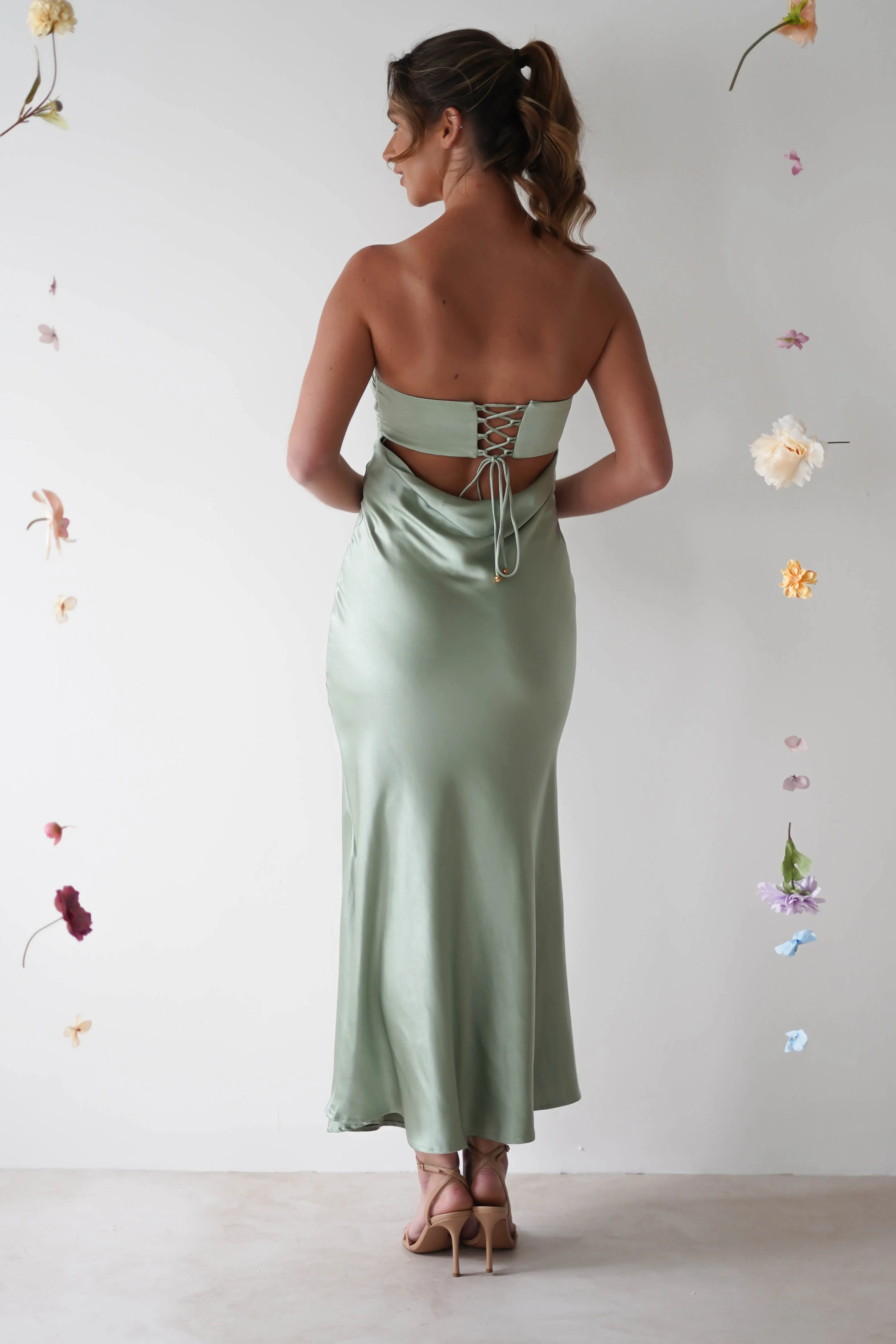 Rochelle Soft Satin Maxi Dress | Sage Green