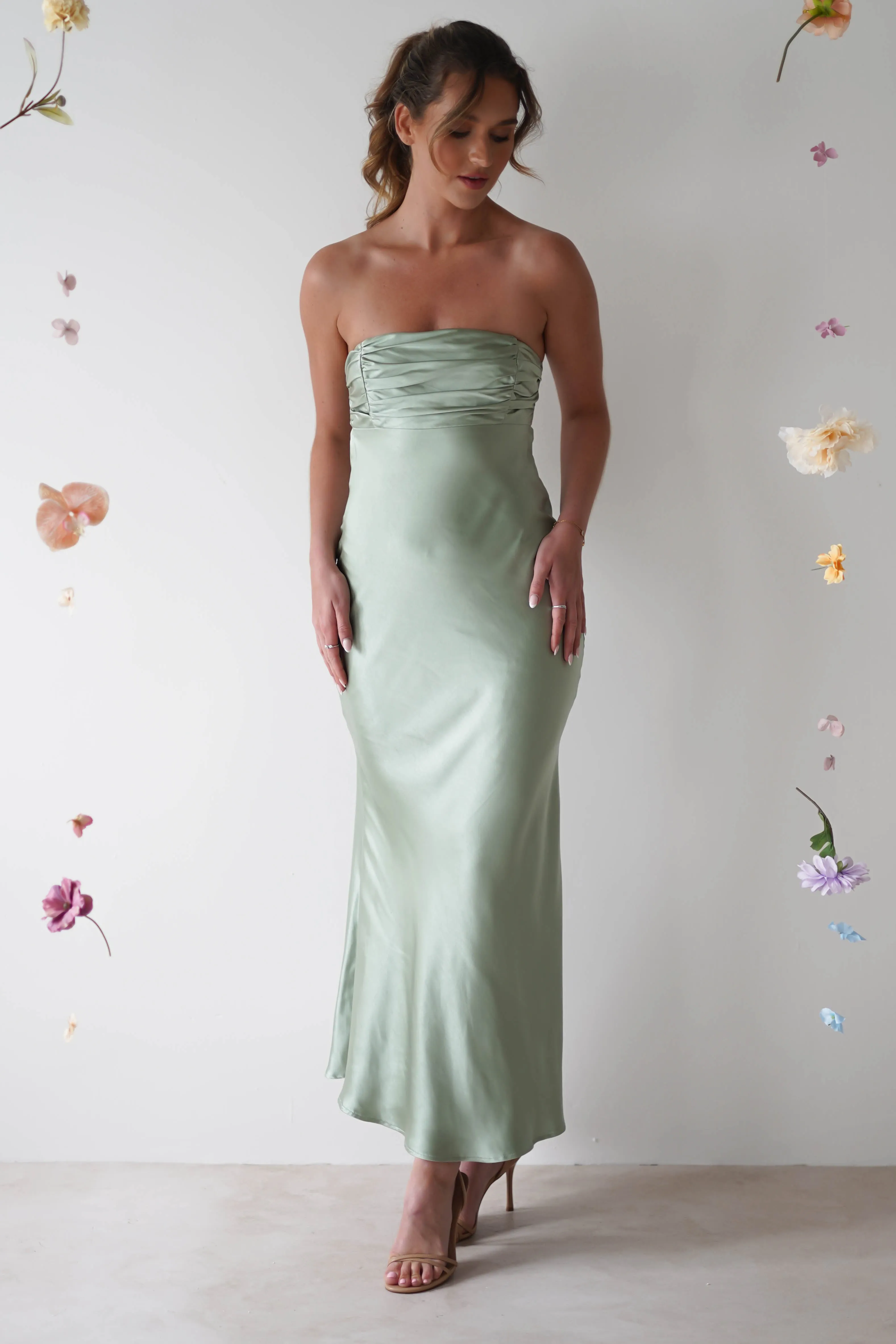 Rochelle Soft Satin Maxi Dress | Sage Green