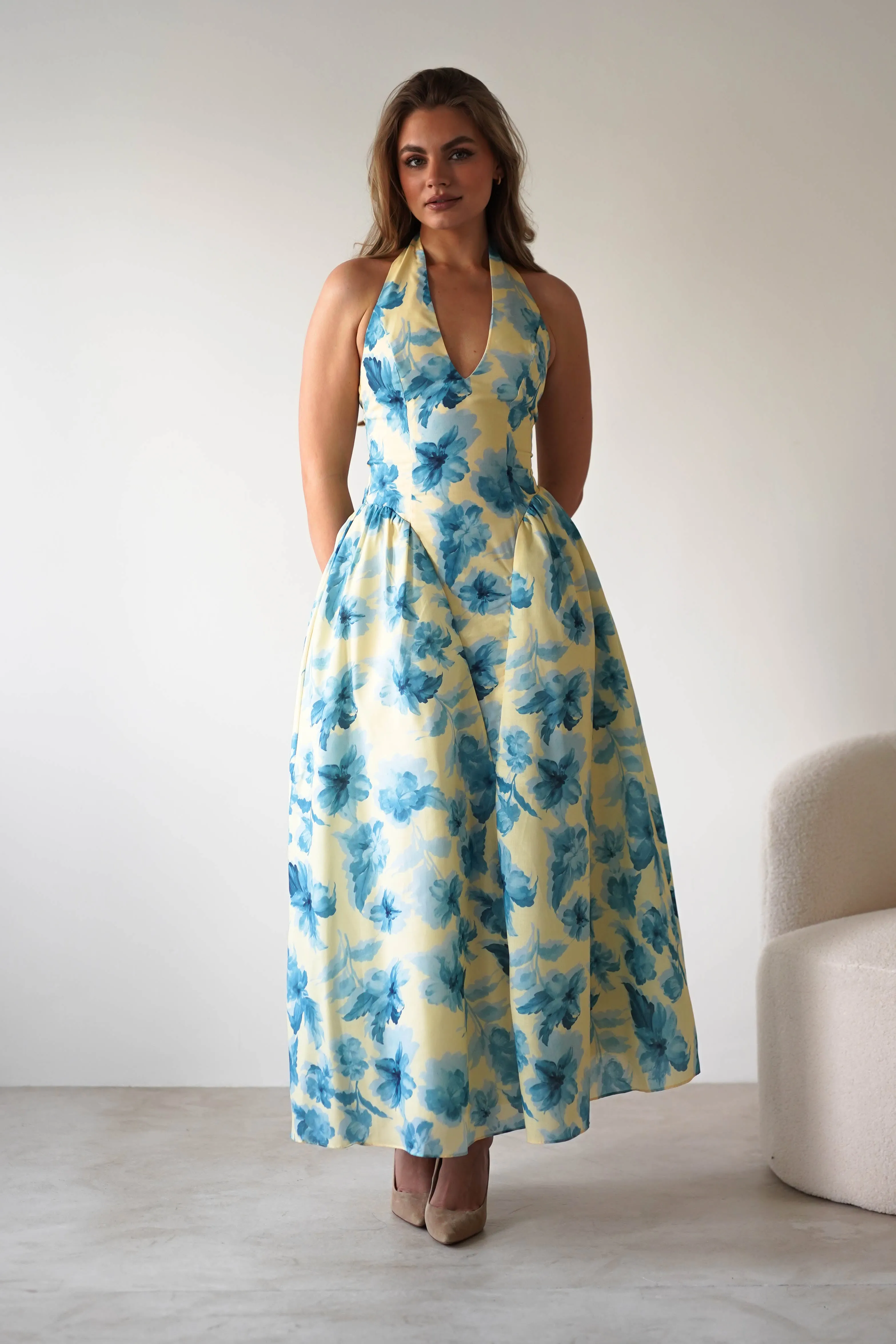 Sabine Floral Bodied Maxi Dress | Yellow/Blue