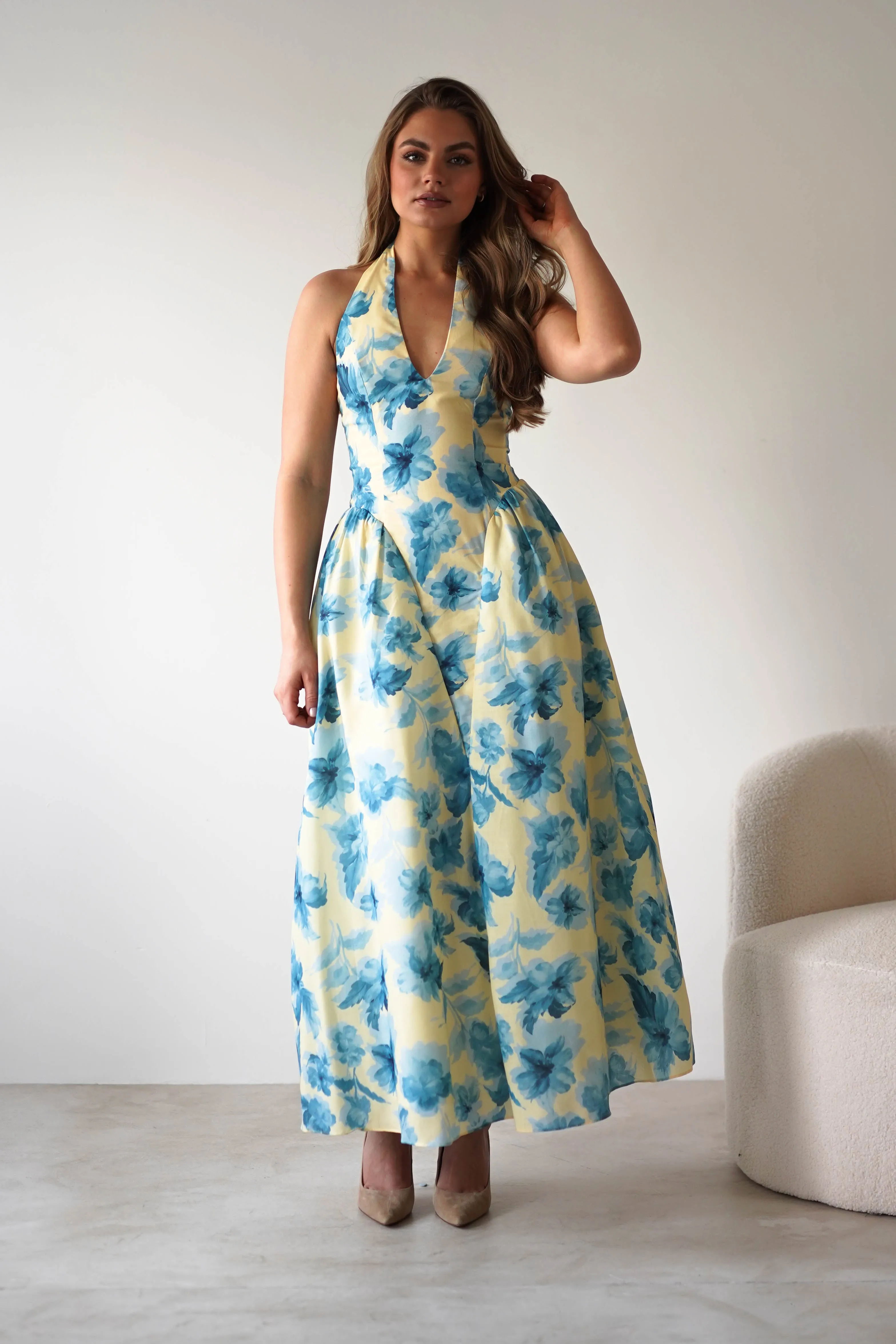 Sabine Floral Bodied Maxi Dress | Yellow/Blue