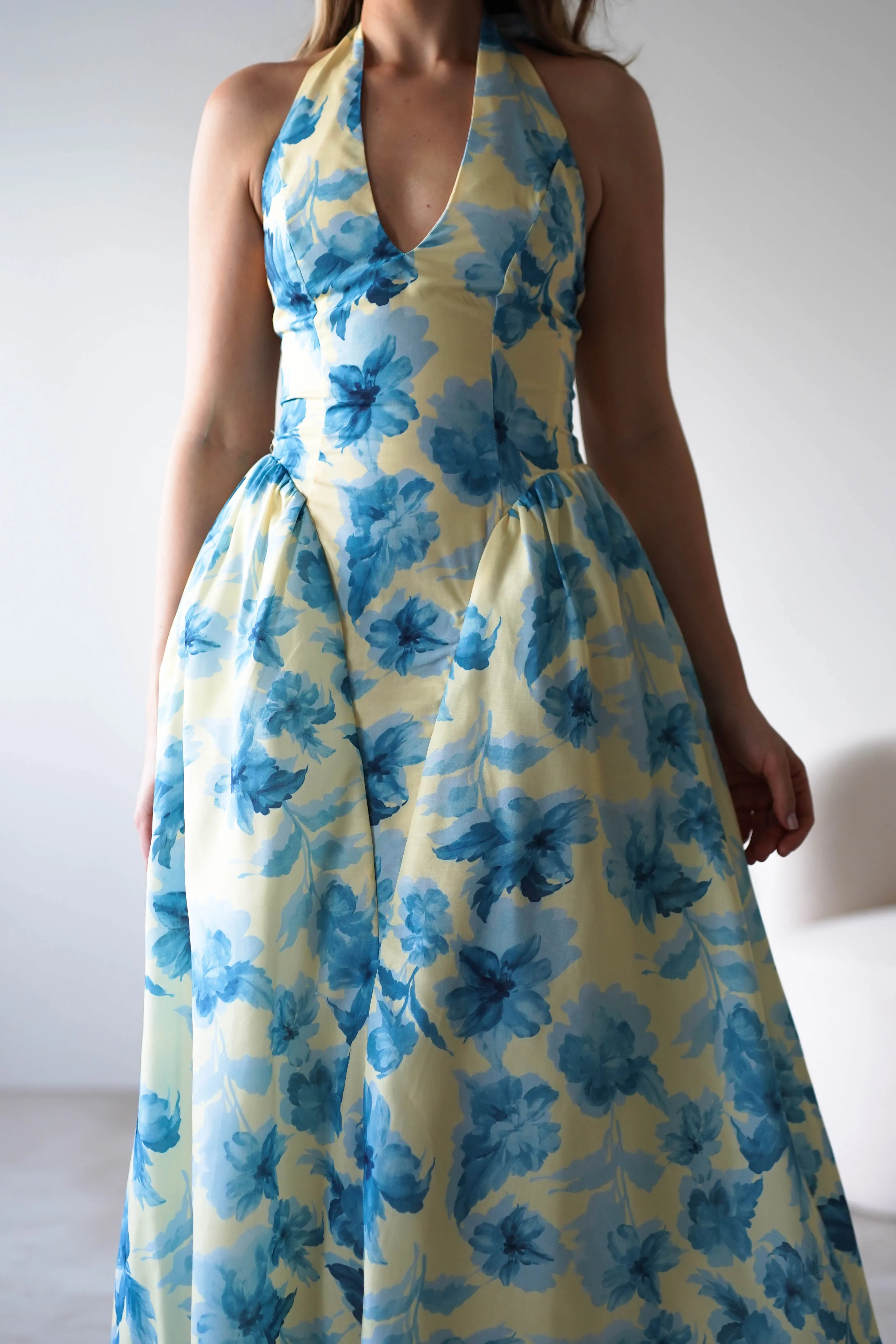 Sabine Floral Bodied Maxi Dress | Yellow/Blue