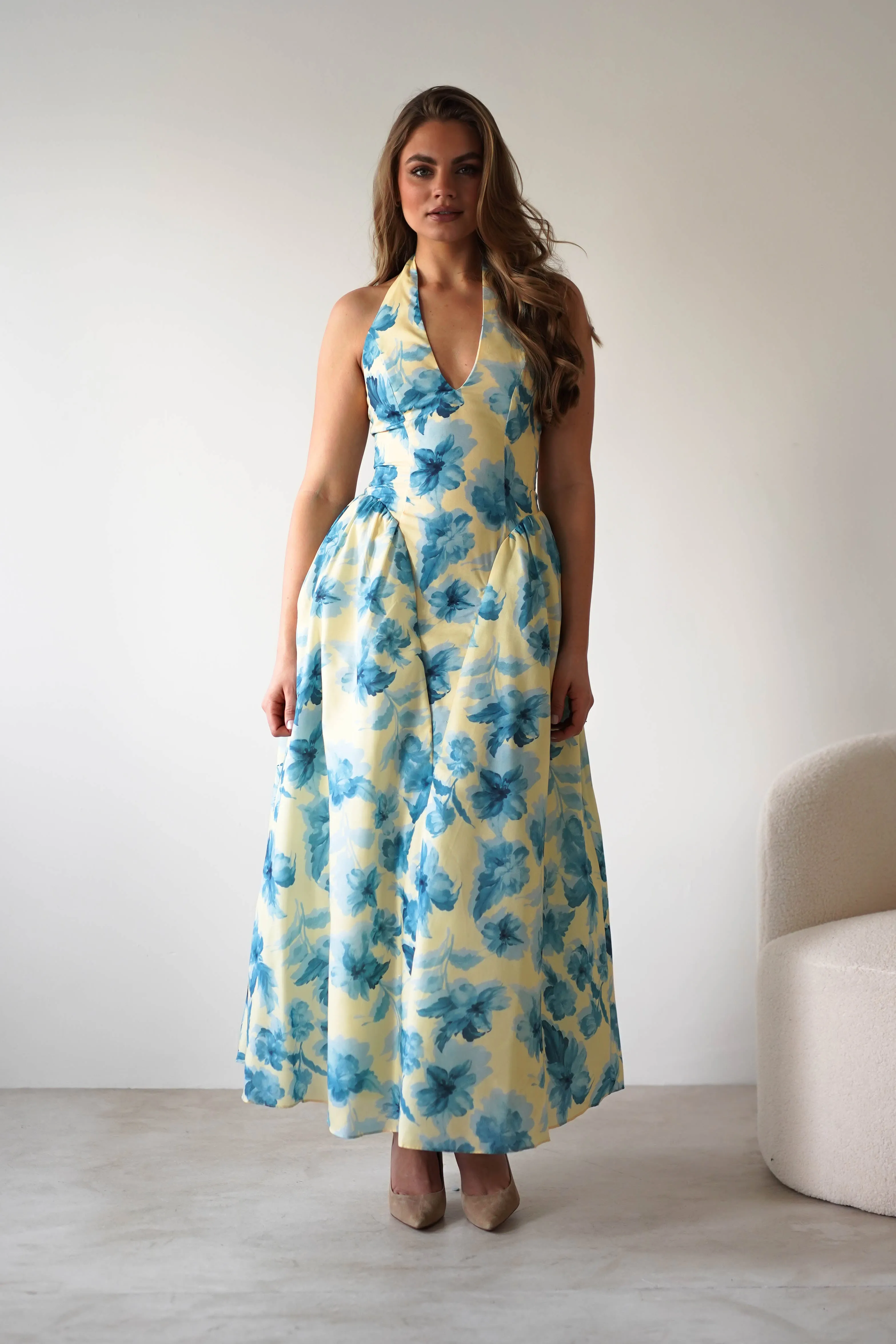 Sabine Floral Bodied Maxi Dress | Yellow/Blue