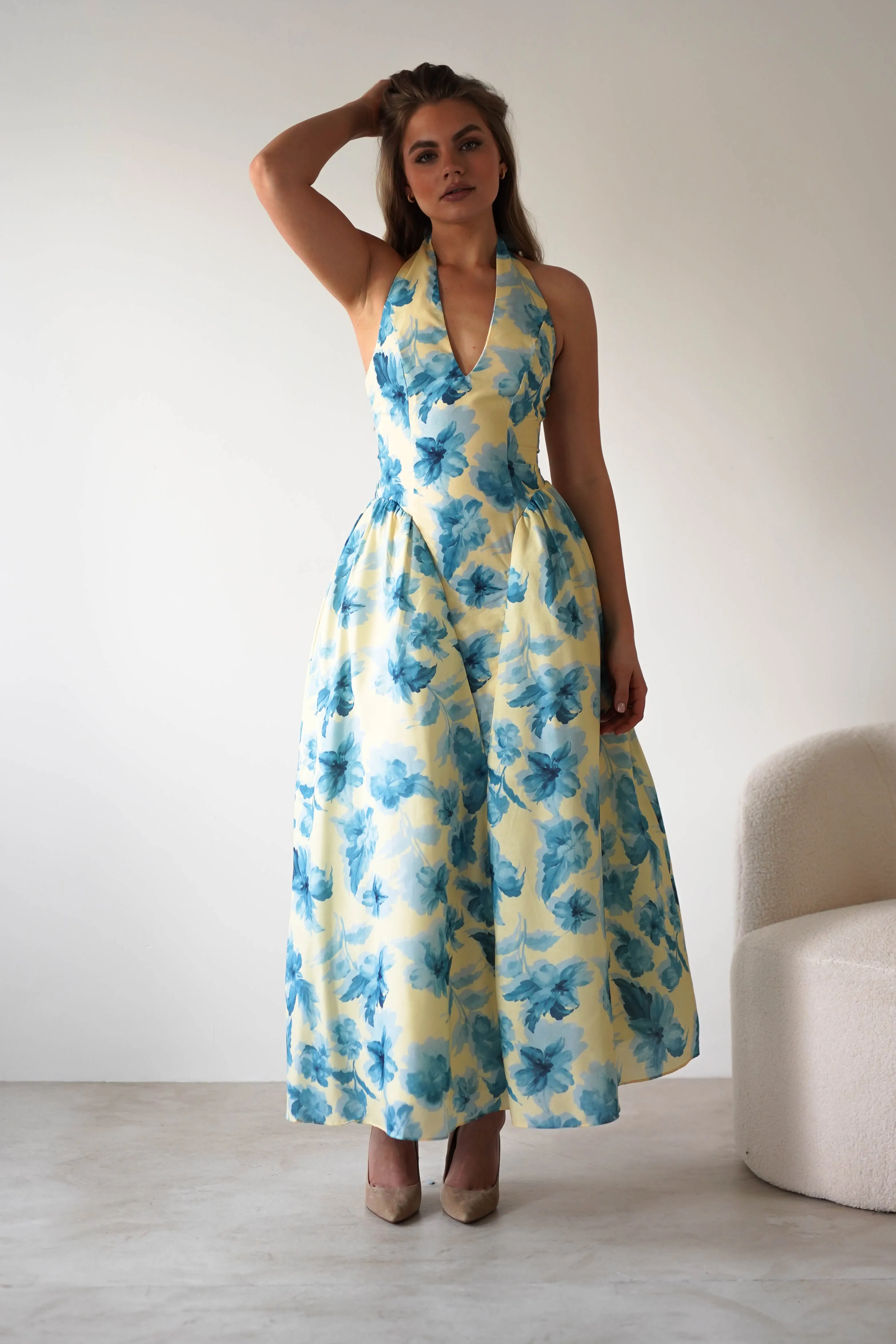 Sabine Floral Bodied Maxi Dress | Yellow/Blue
