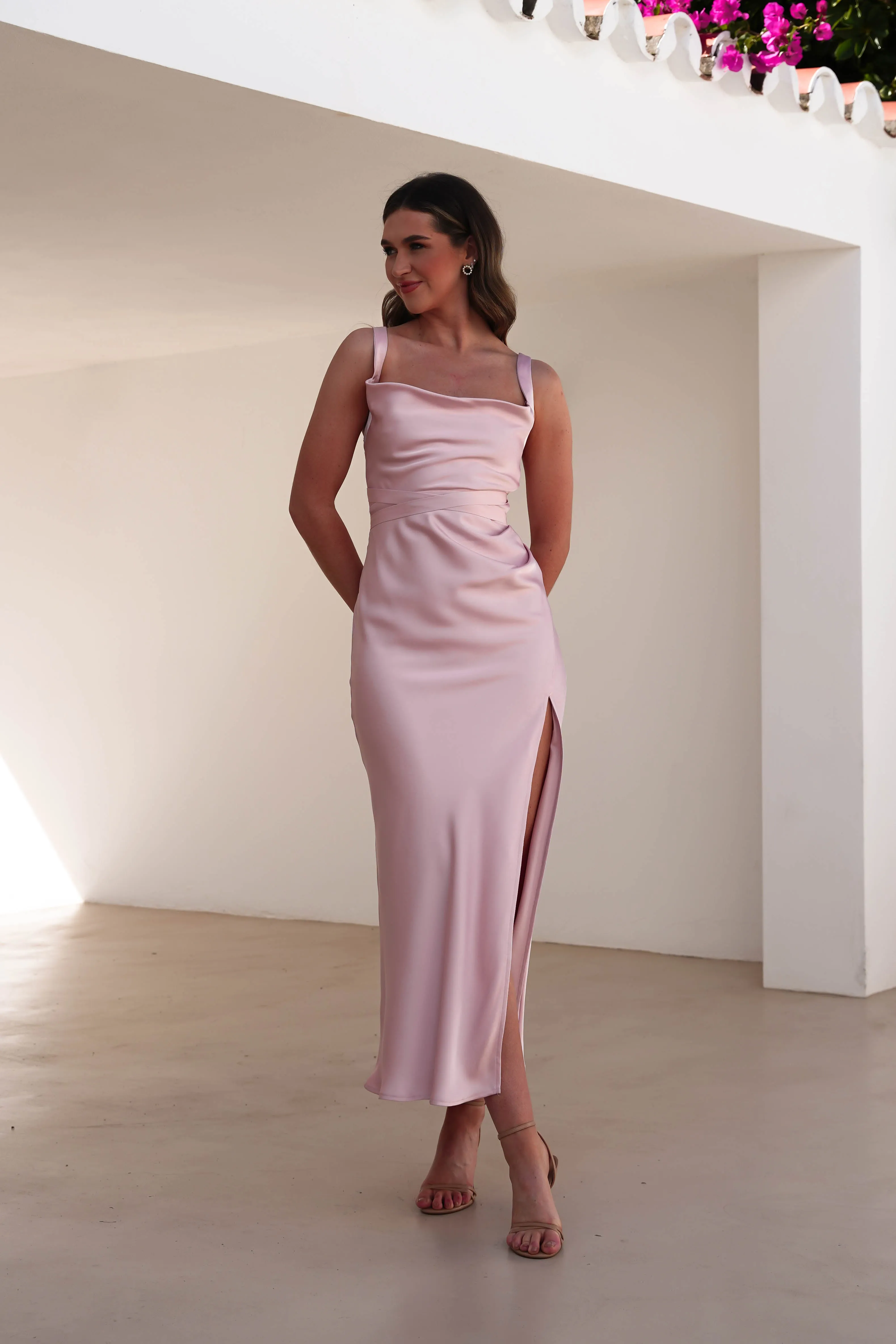 Salma Soft Matte Satin Midaxi Dress | Blush Pink