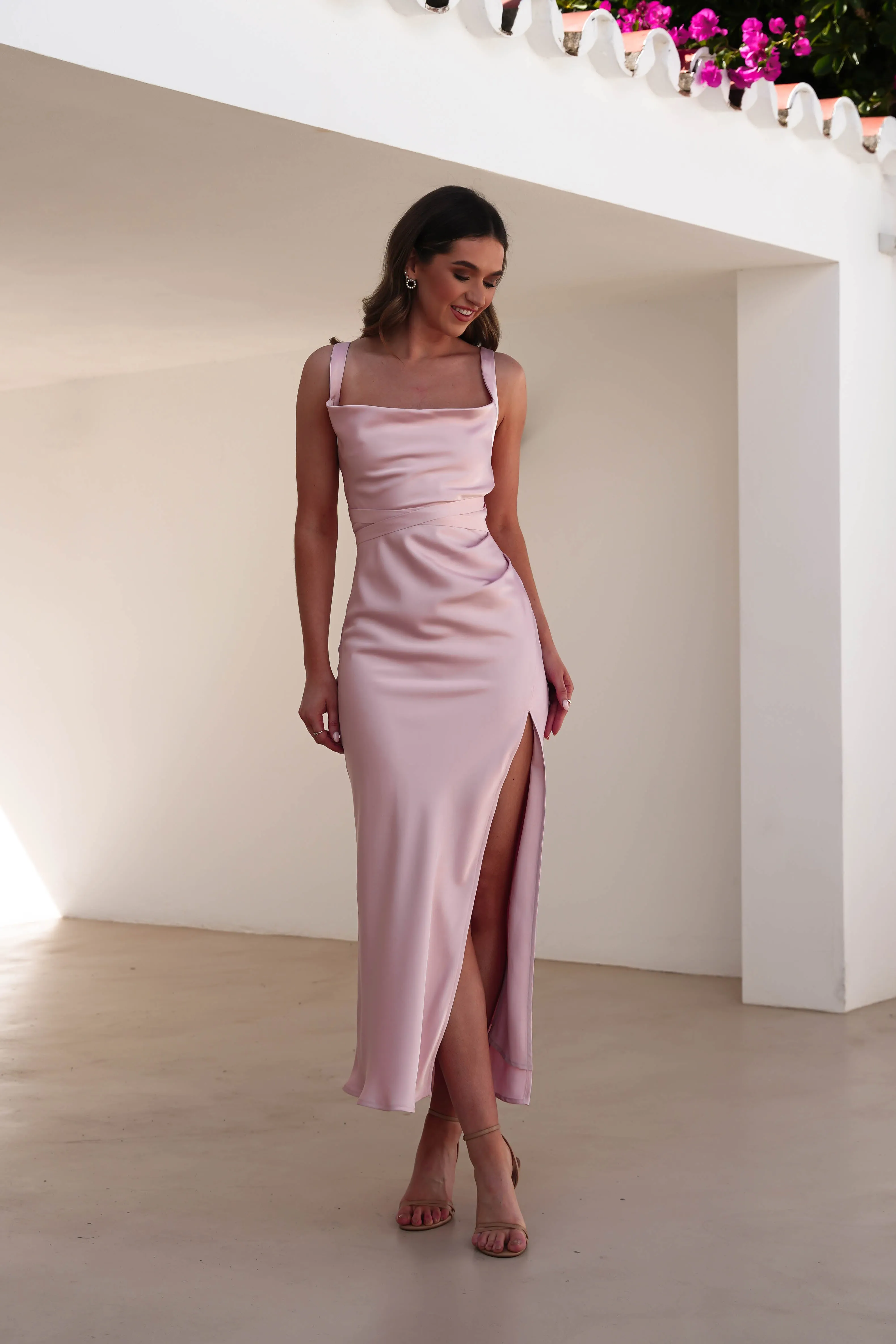 Salma Soft Matte Satin Midaxi Dress | Blush Pink