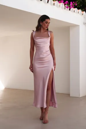 Salma Soft Matte Satin Midaxi Dress | Blush Pink