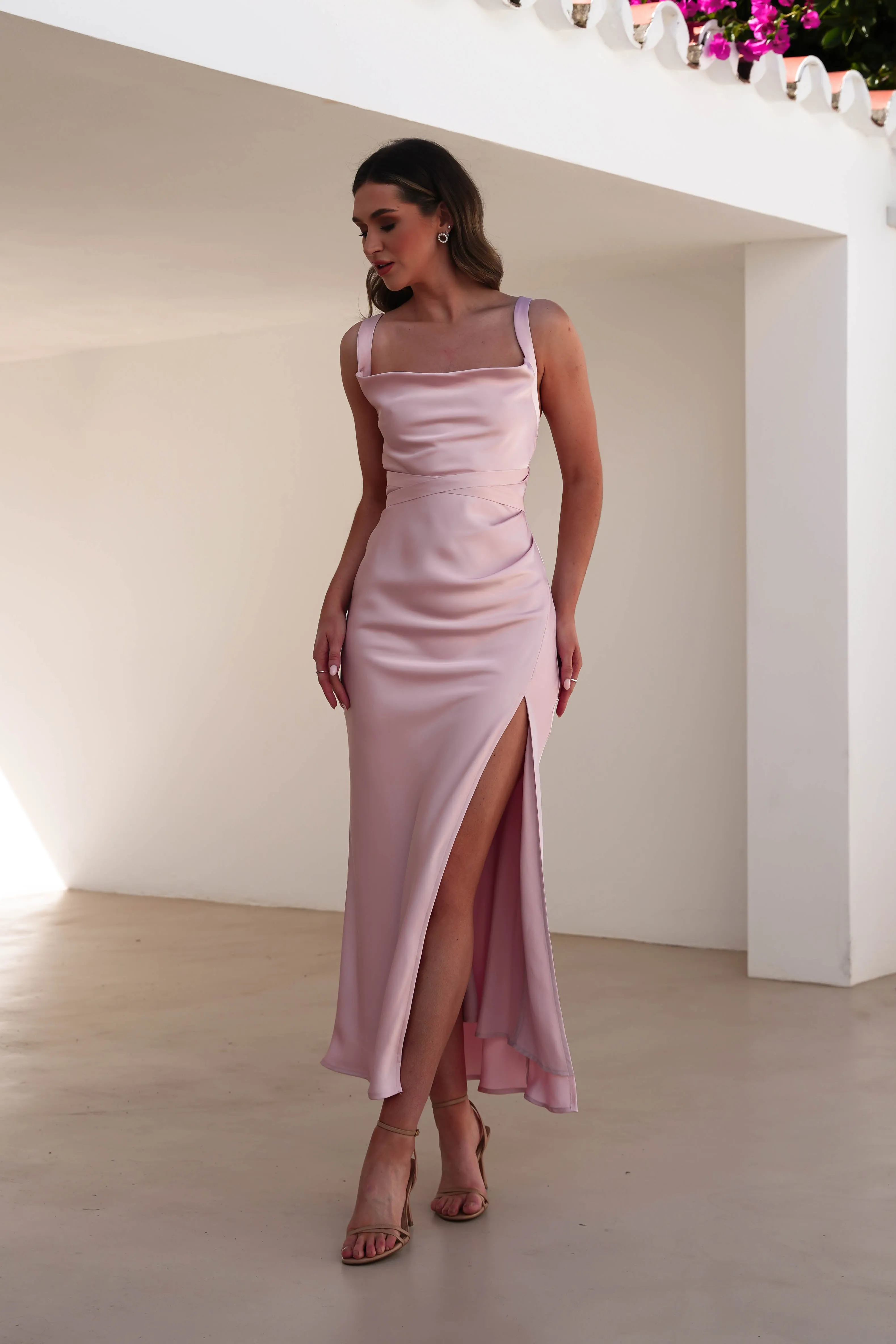 Salma Soft Matte Satin Midaxi Dress | Blush Pink