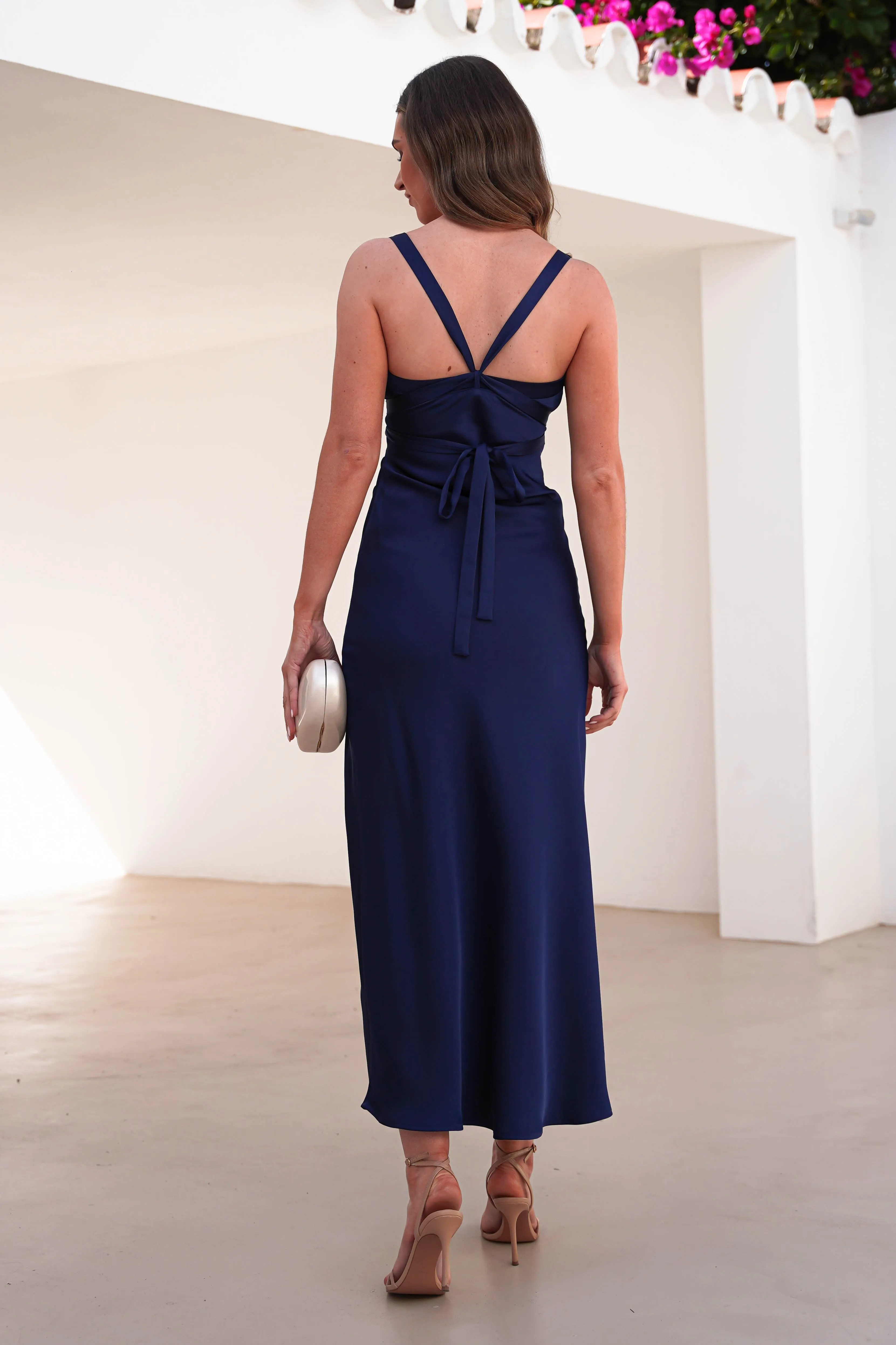 Salma Soft Matte Satin Midaxi Dress | Navy