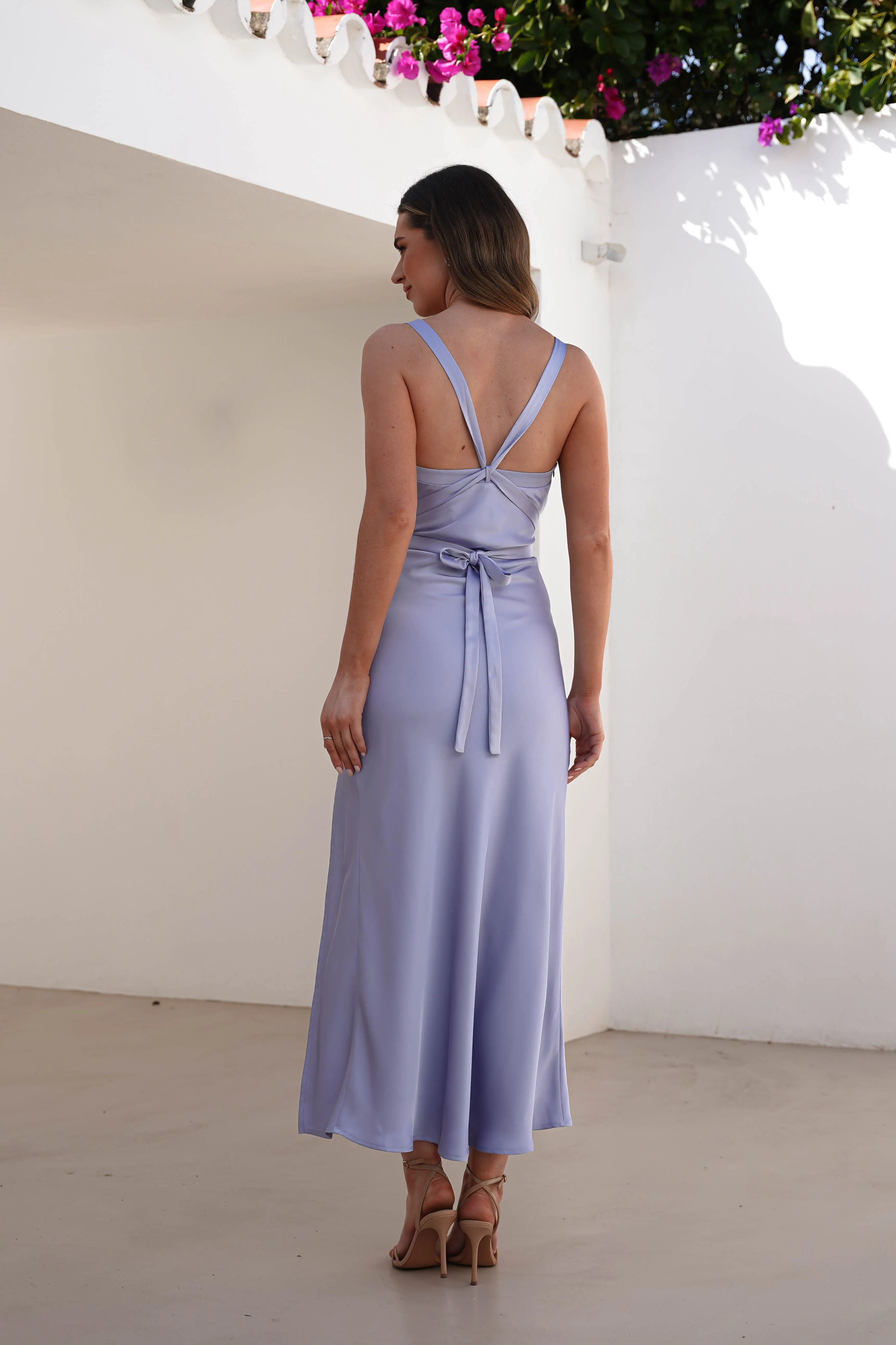 Salma Soft Matte Satin Midaxi Dress | Periwinkle Blue