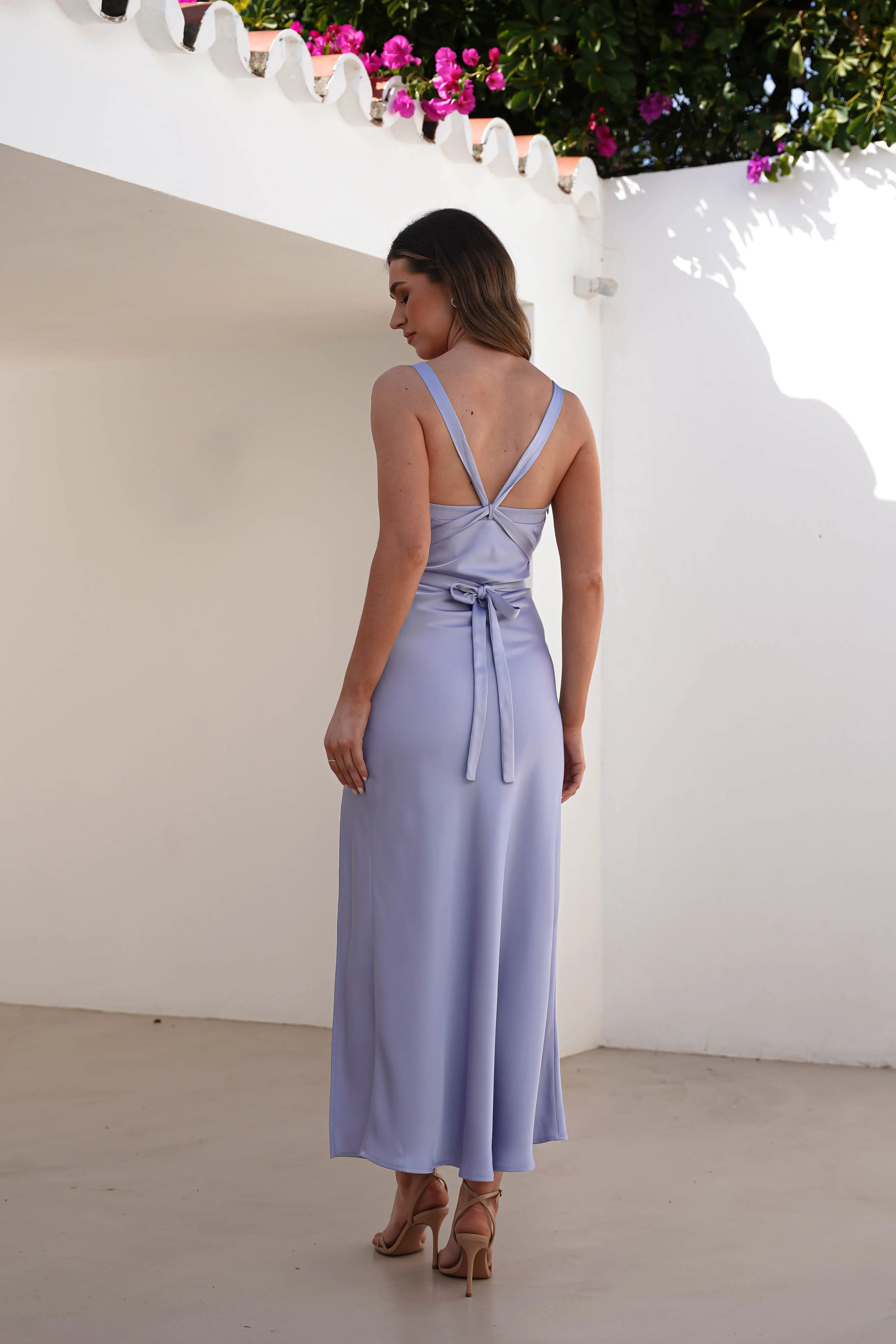 Salma Soft Matte Satin Midaxi Dress | Periwinkle Blue