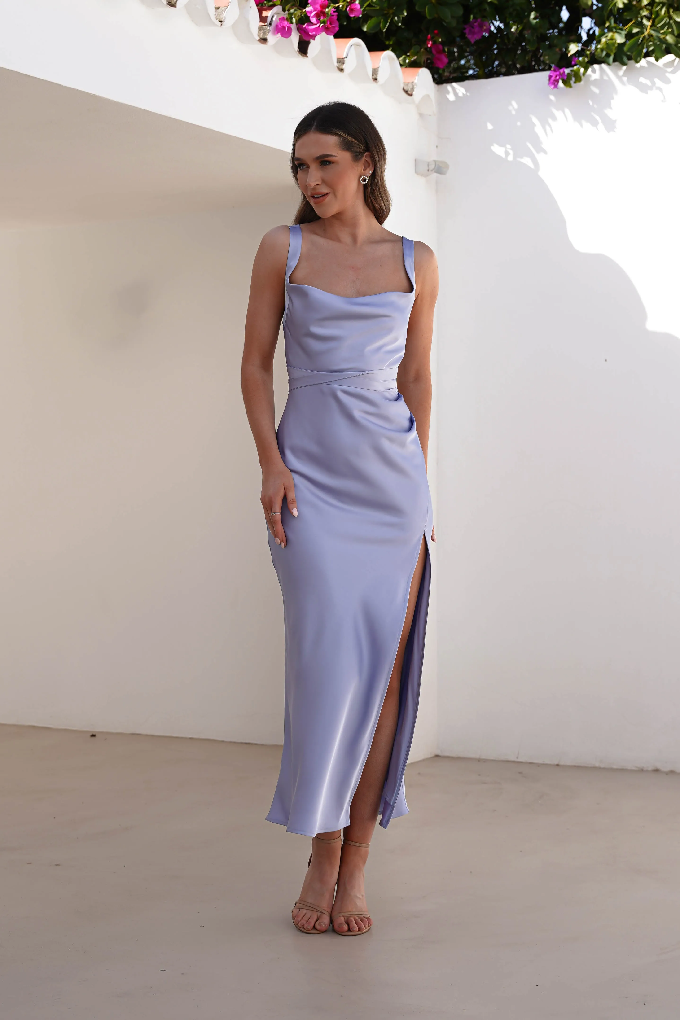 Salma Soft Matte Satin Midaxi Dress | Periwinkle Blue