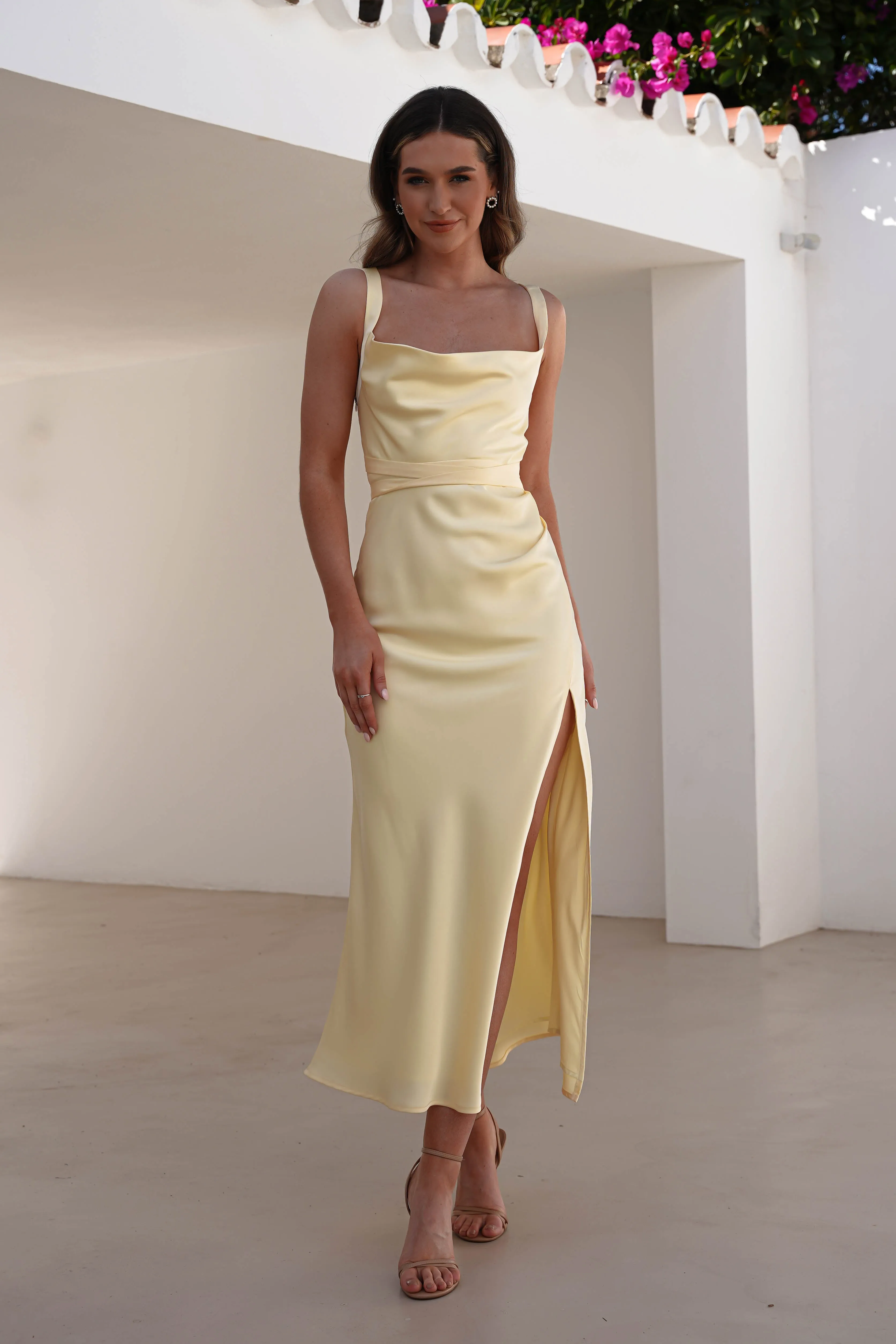 Salma Soft Matte Satin Midaxi Dress | Yellow