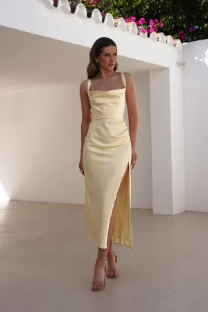 Salma Soft Matte Satin Midaxi Dress | Yellow