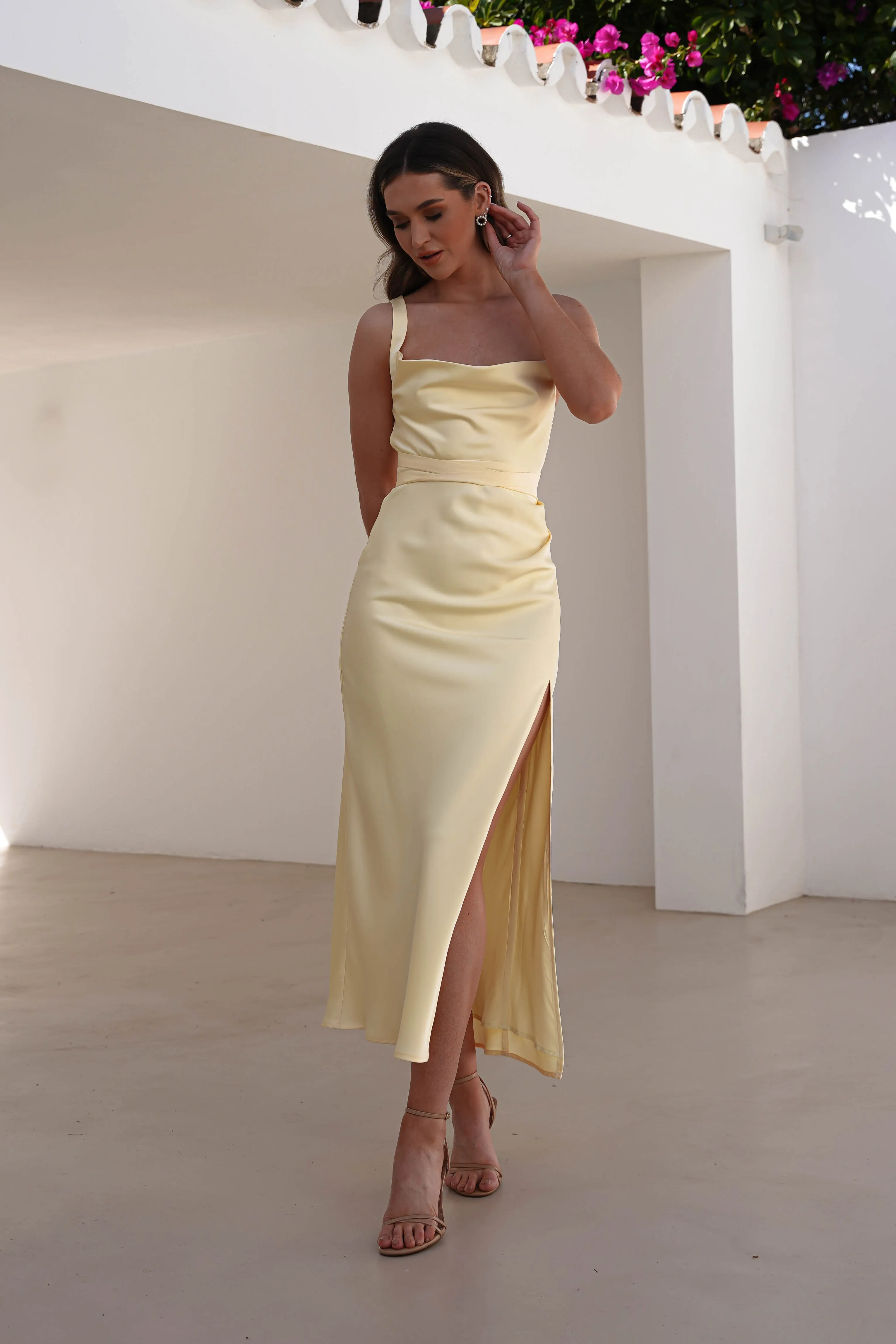 Salma Soft Matte Satin Midaxi Dress | Yellow