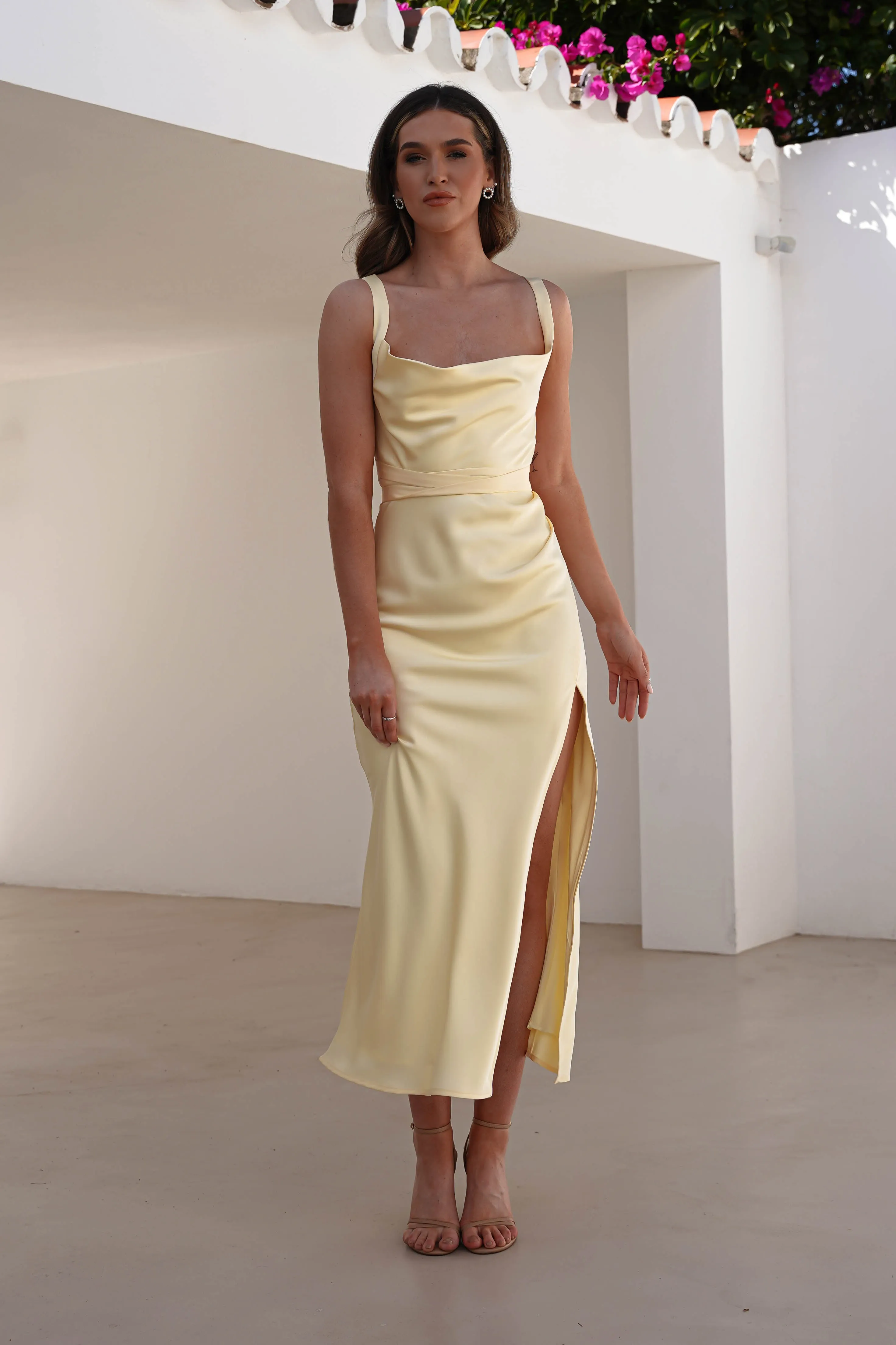 Salma Soft Matte Satin Midaxi Dress | Yellow