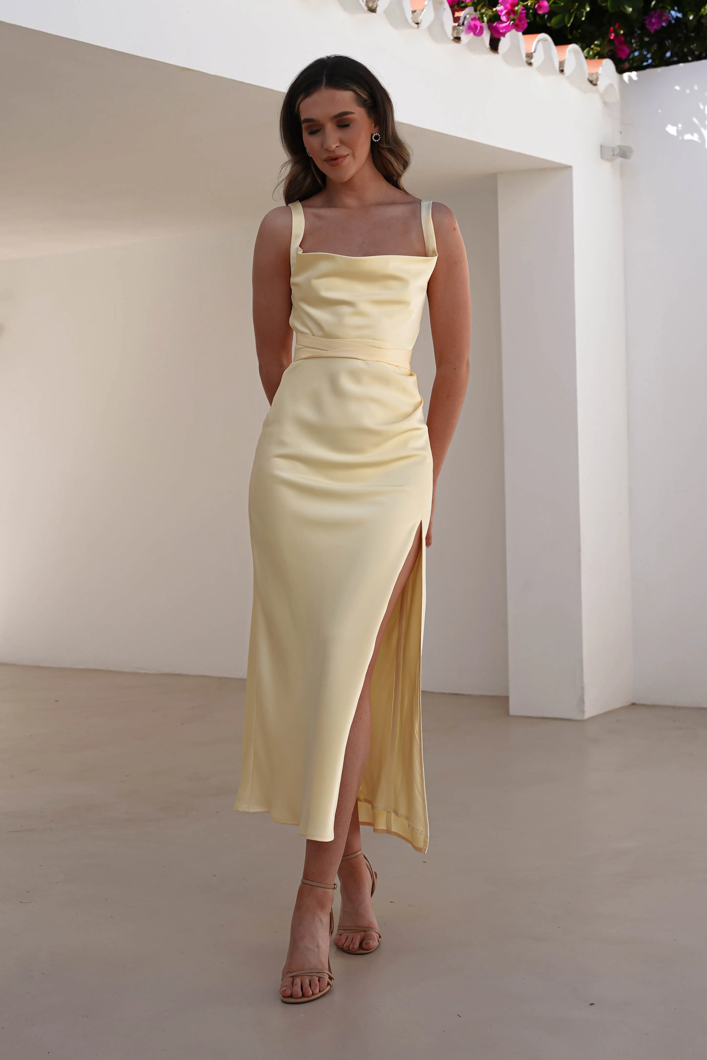 Salma Soft Matte Satin Midaxi Dress | Yellow