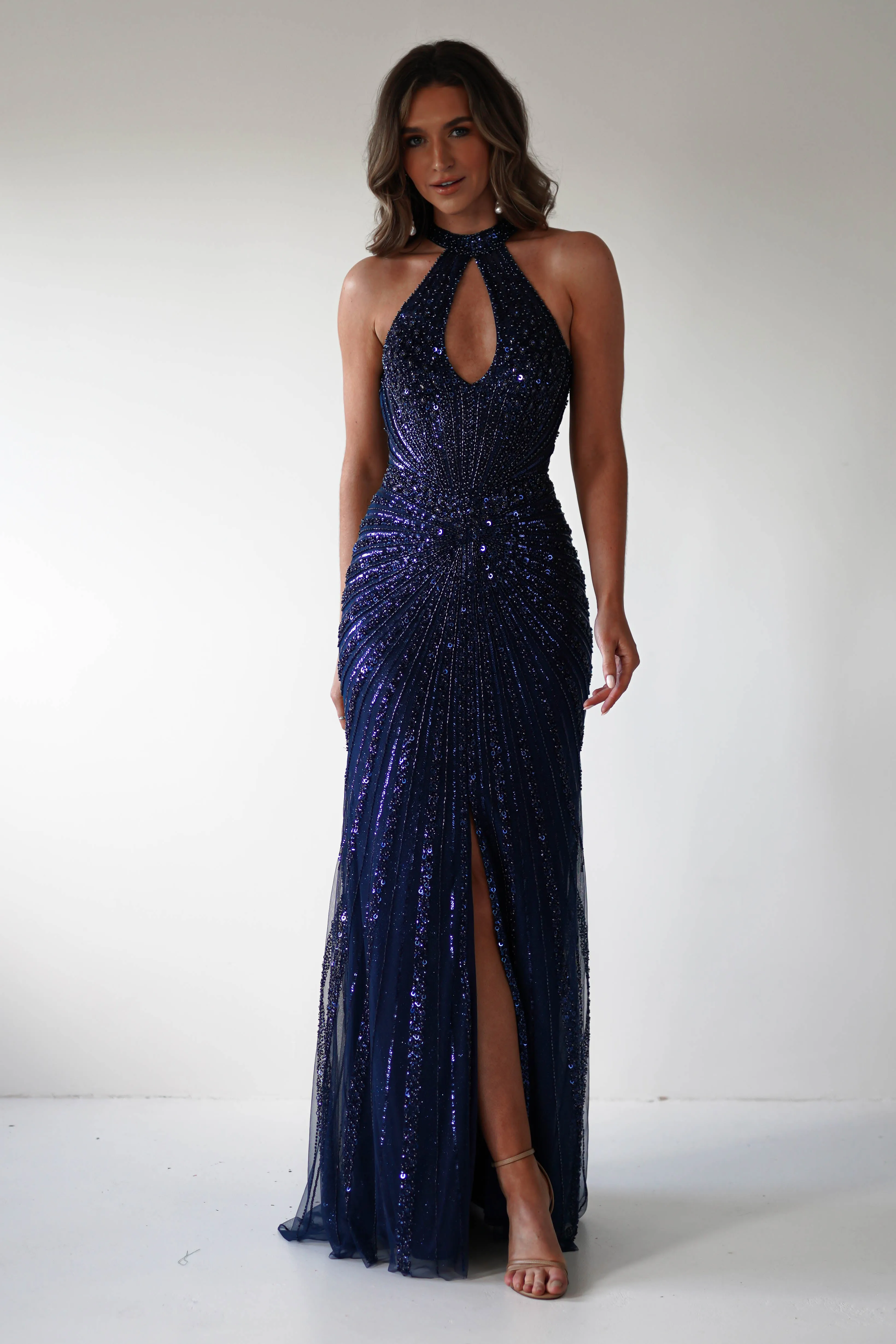 Santana Beaded Keyhole Gown | Midnight