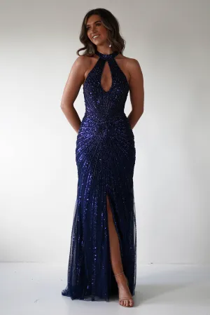 Santana Beaded Keyhole Gown | Midnight