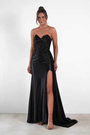 Saraya Bodycon Embellished Gown | Black