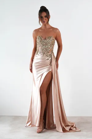 Saraya Bodycon Embellished Gown | Gold