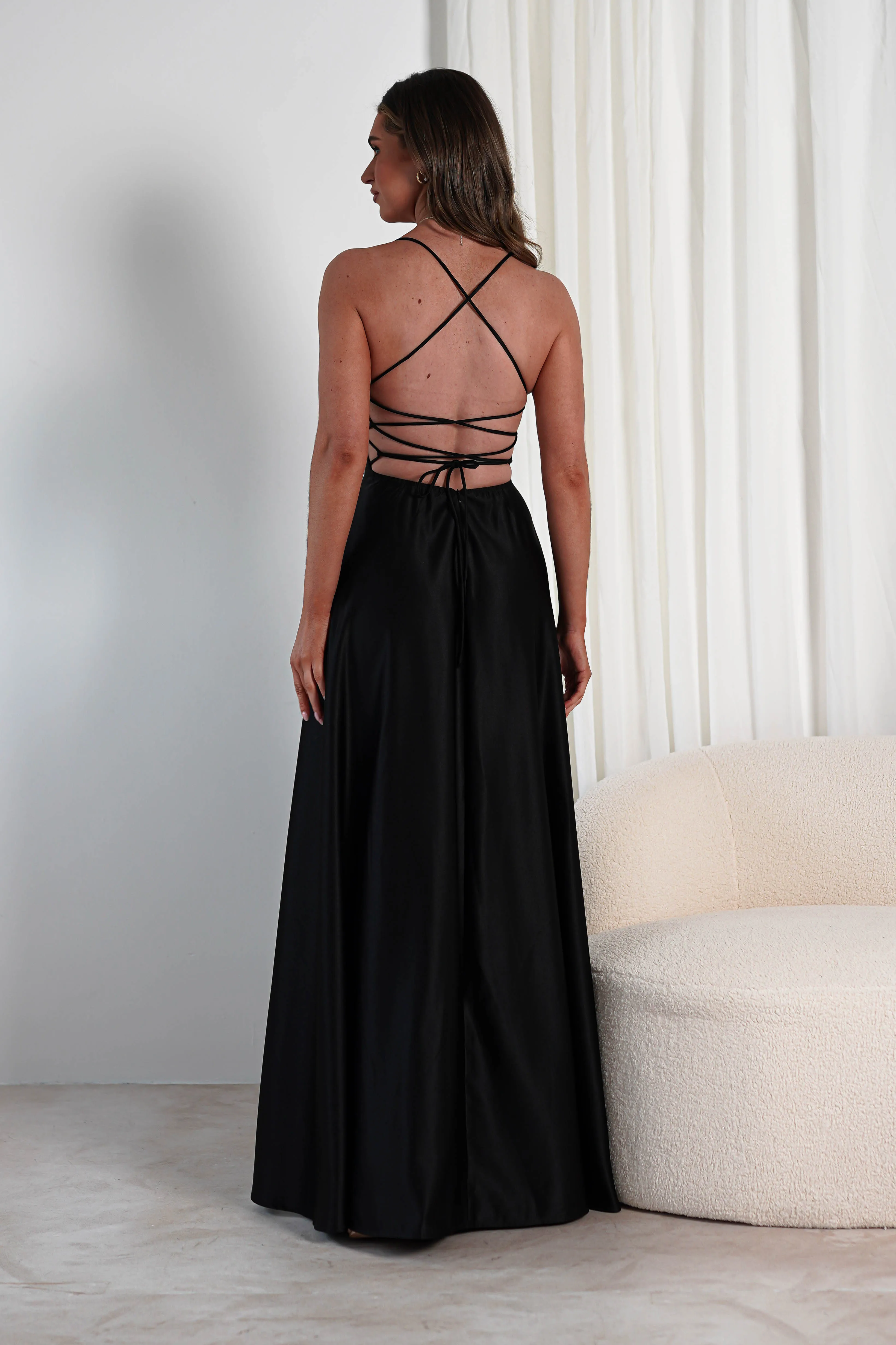 Shantal Satin Gown | Black