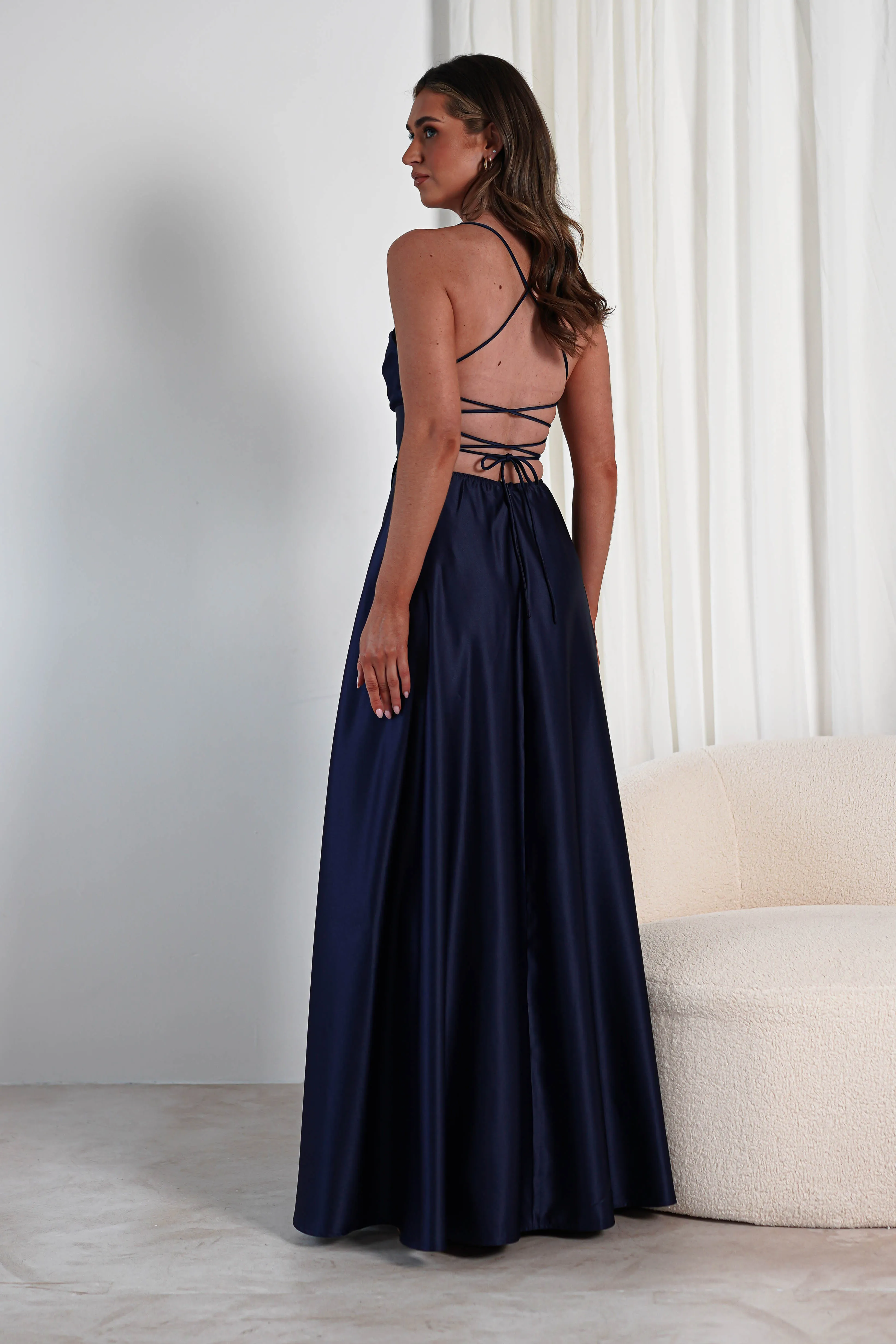 Shantal Satin Gown | Navy