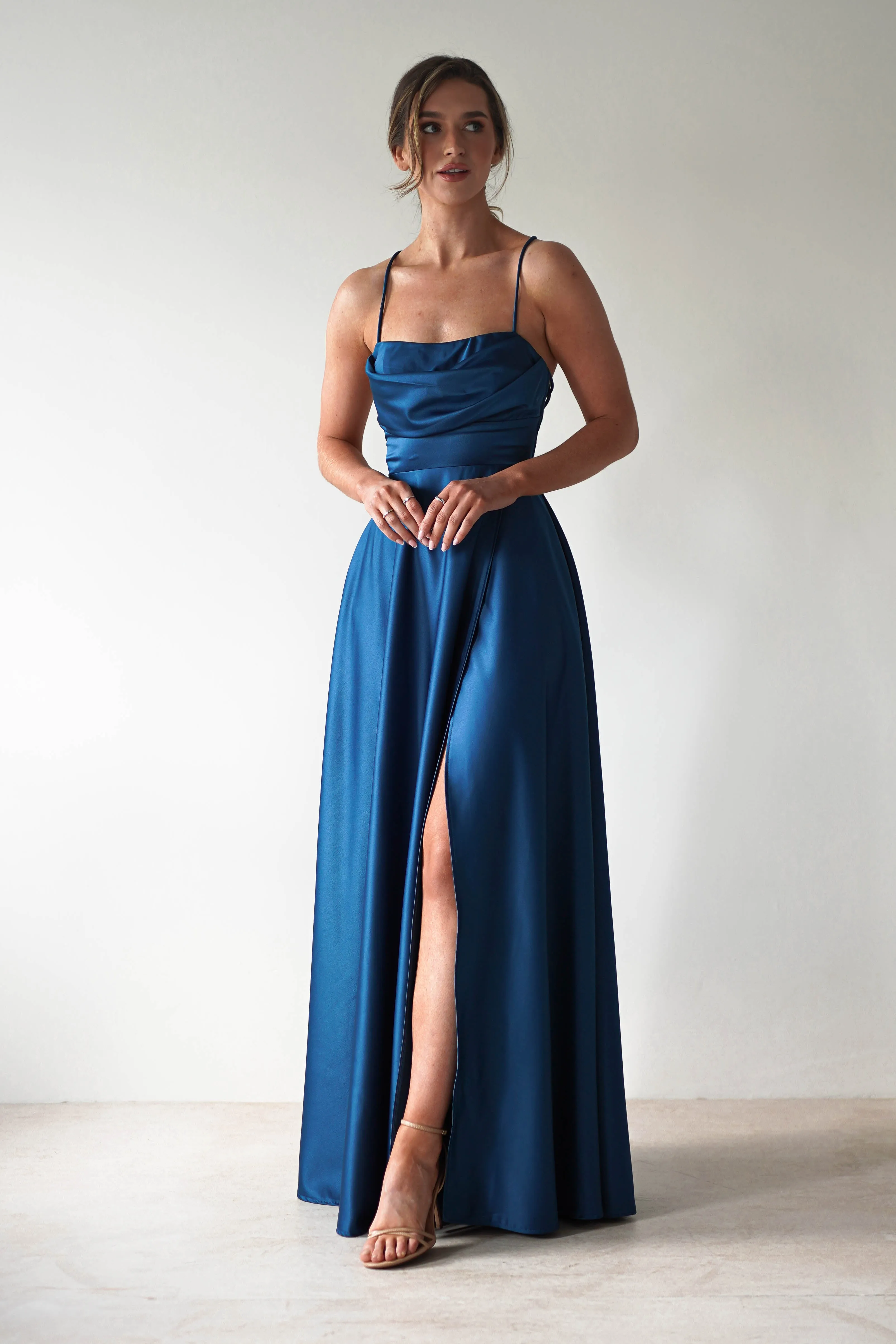 Shantal Satin Gown | Ocean Teal Blue