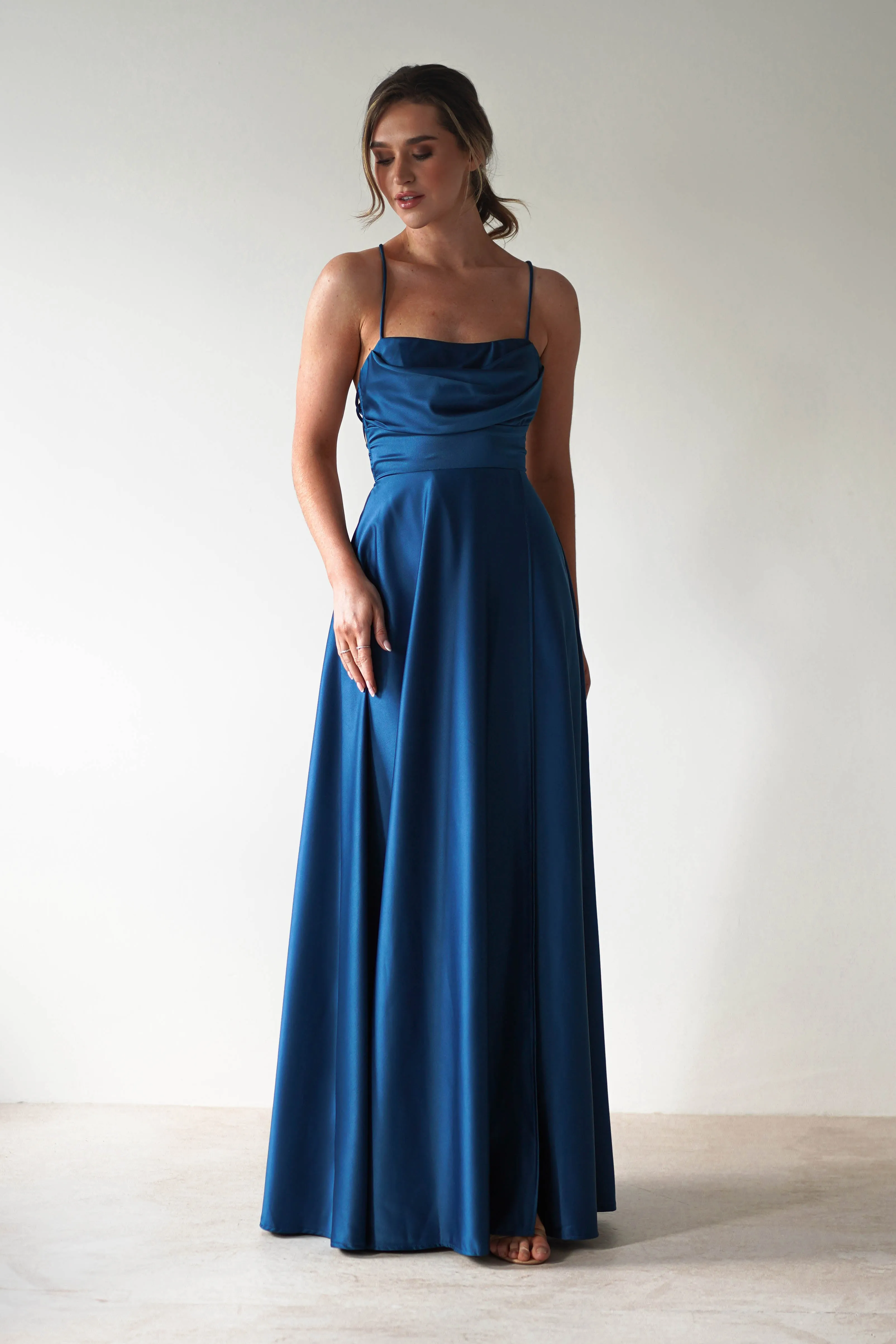 Shantal Satin Gown | Ocean Teal Blue