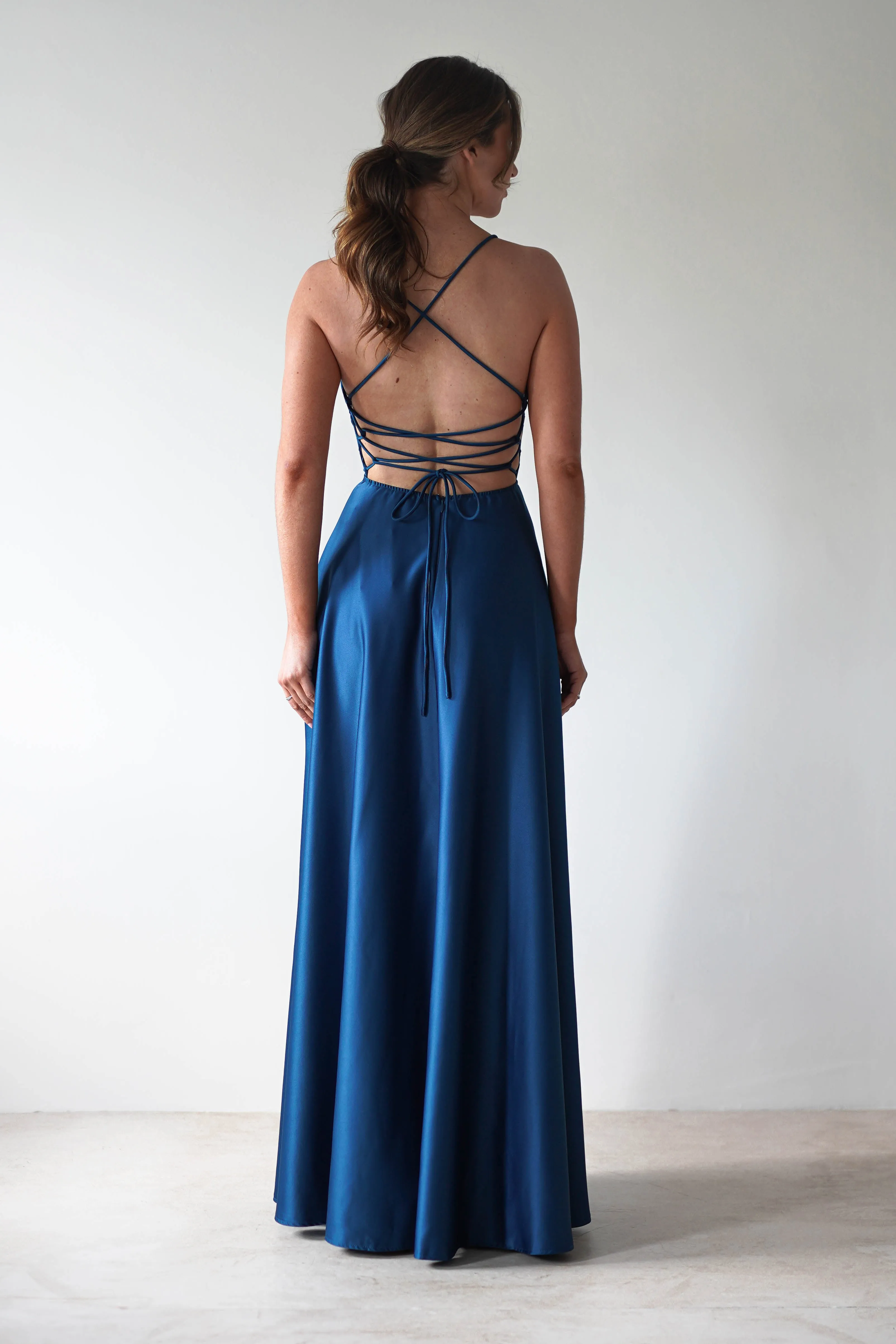 Shantal Satin Gown | Ocean Teal Blue