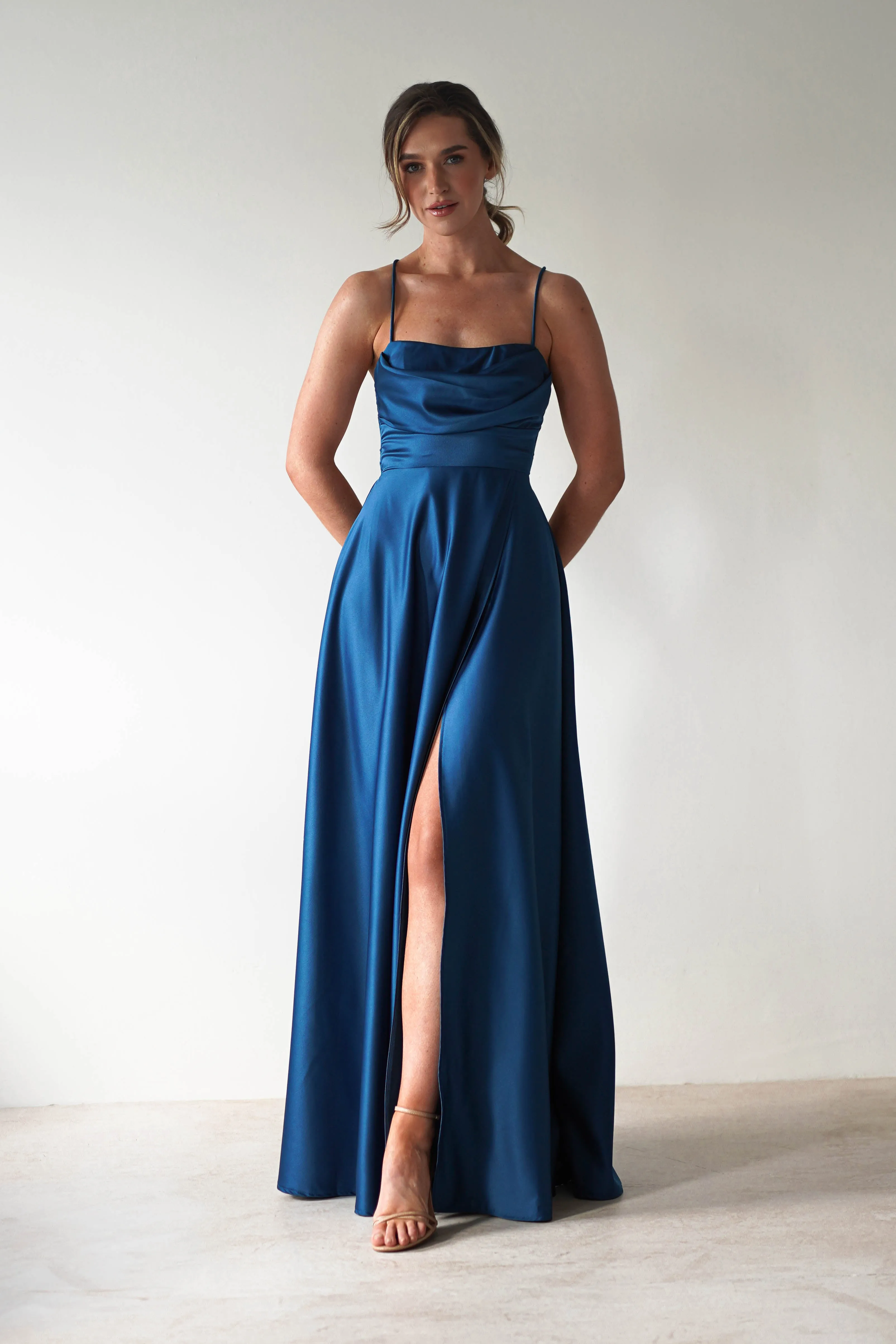 Shantal Satin Gown | Ocean Teal Blue