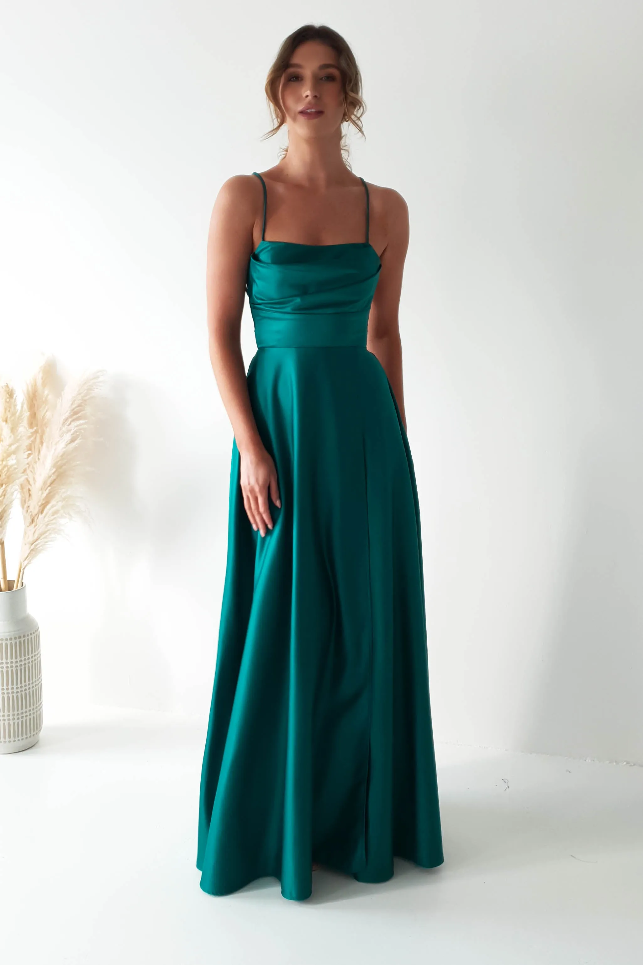 Shantal Satin Gown | Teal Green