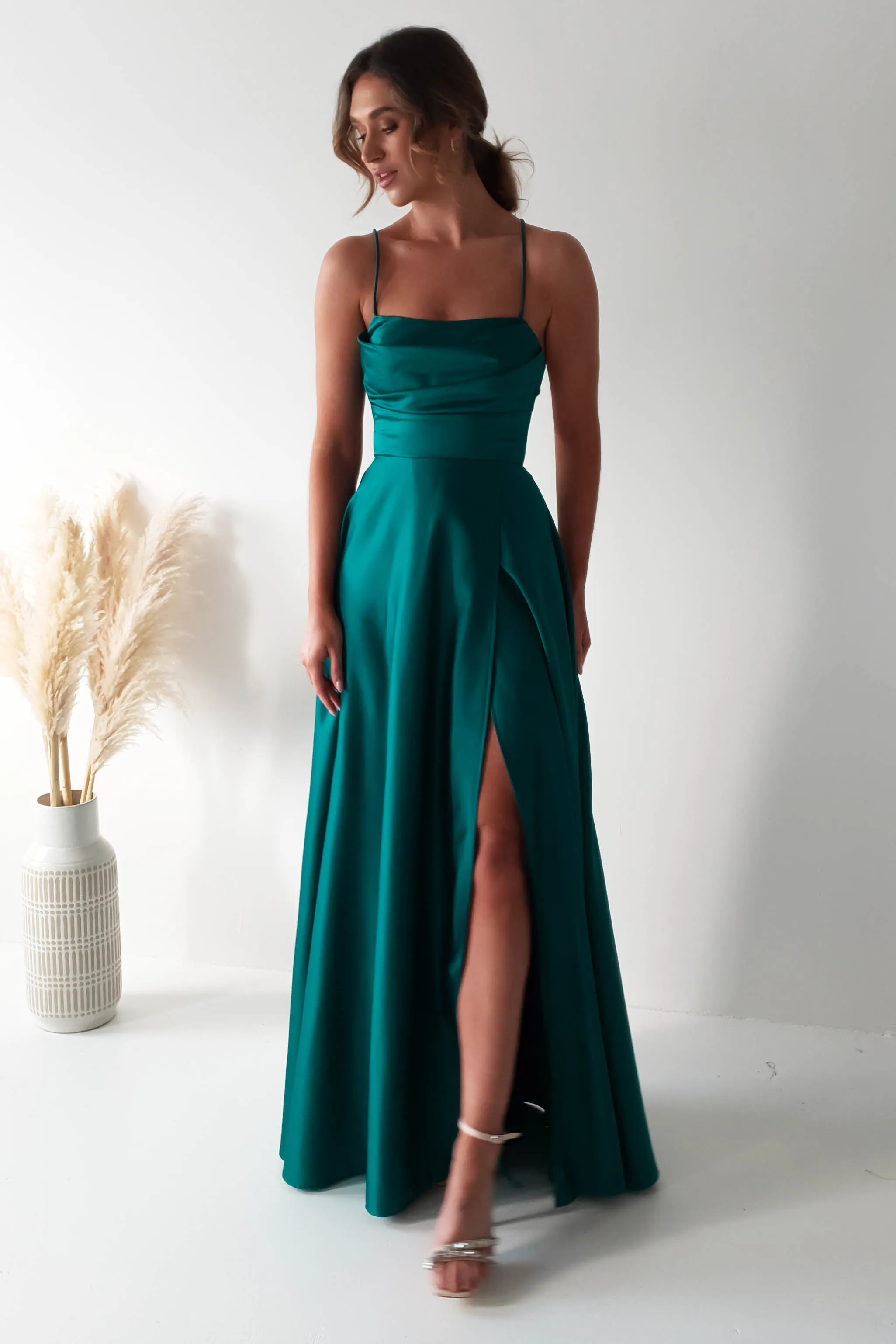 Shantal Satin Gown | Teal Green