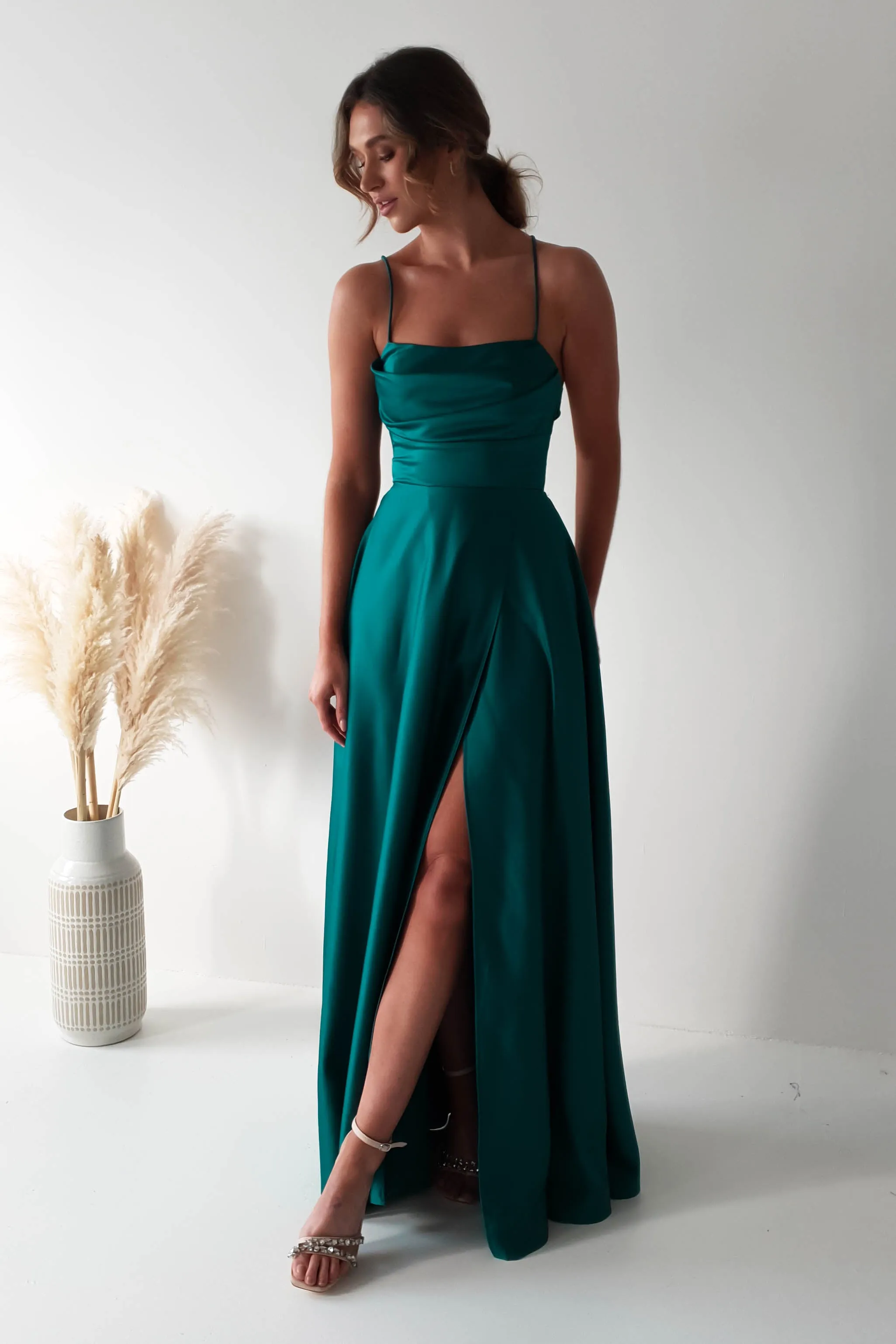 Shantal Satin Gown | Teal Green