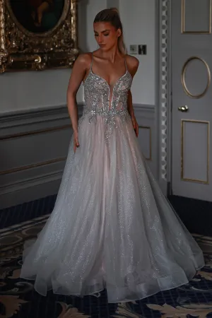 Shyla Glitter Princess Gown | Silver/Nude