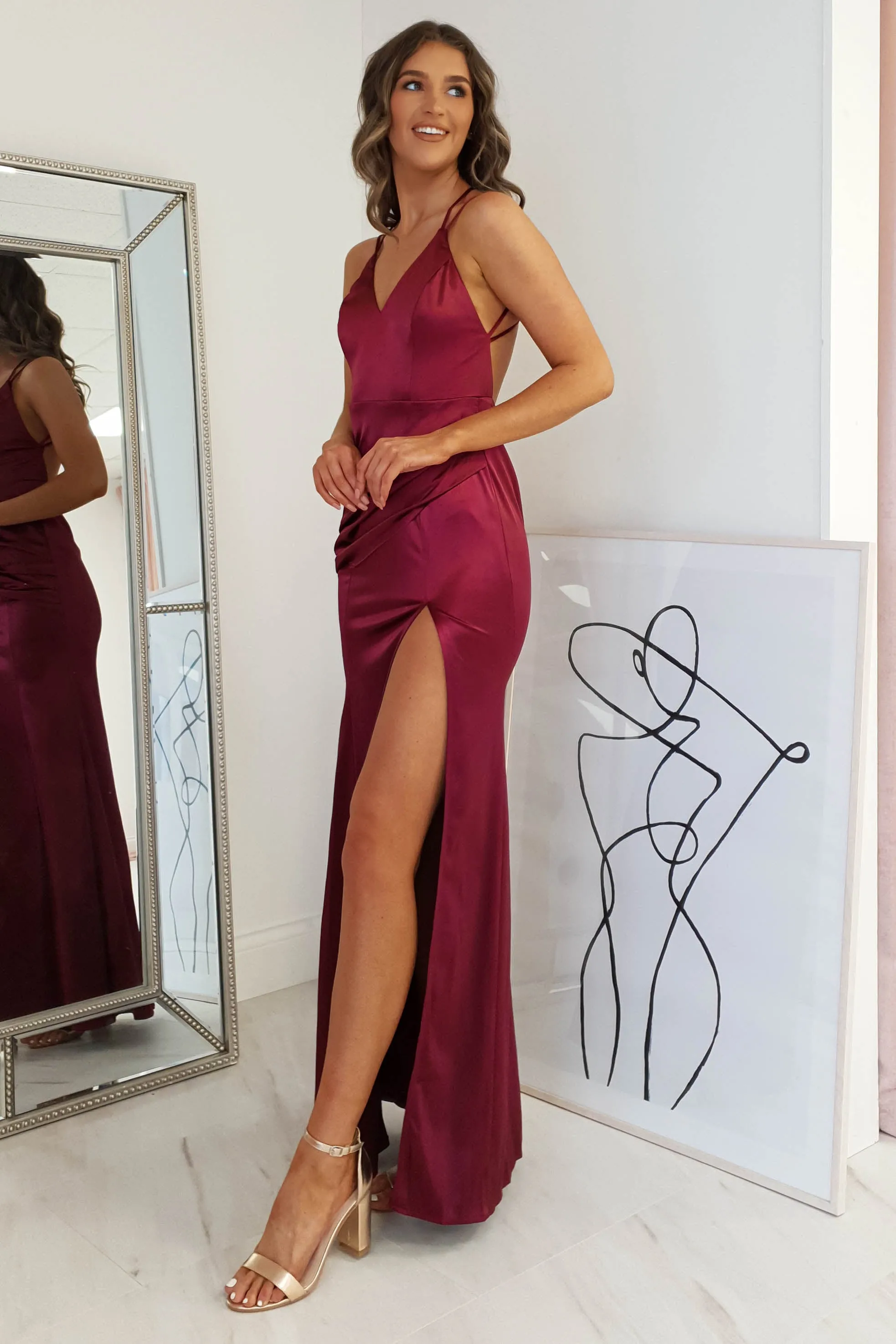 Simone Satin Gown | Burgundy