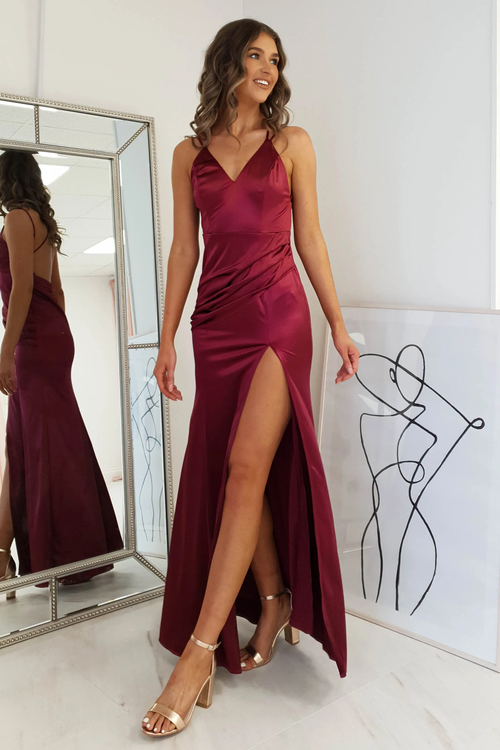 Simone Satin Gown | Burgundy