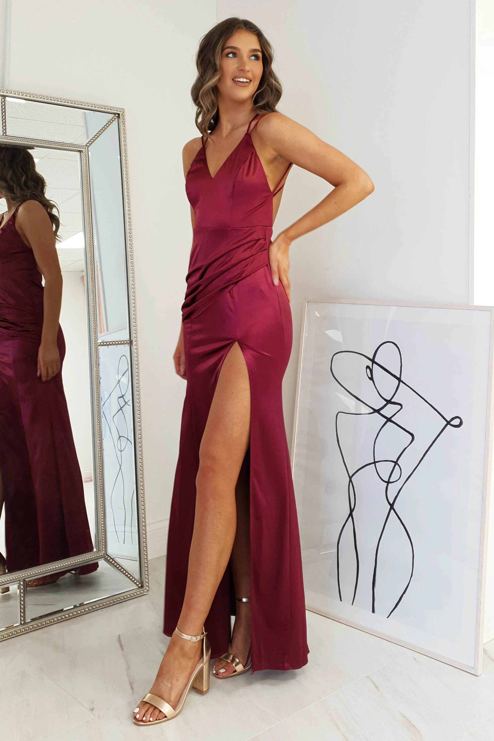 Simone Satin Gown | Burgundy