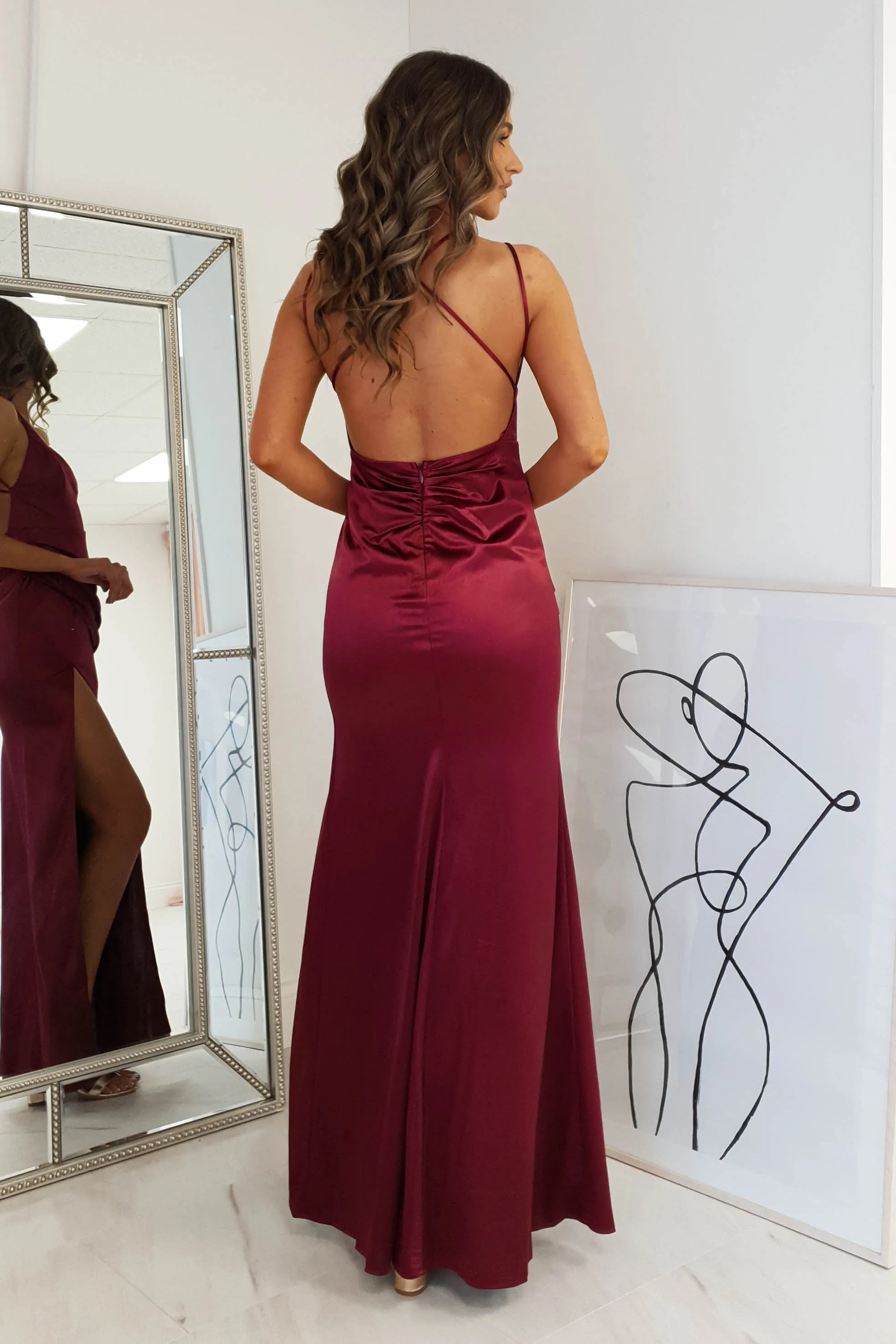 Simone Satin Gown | Burgundy