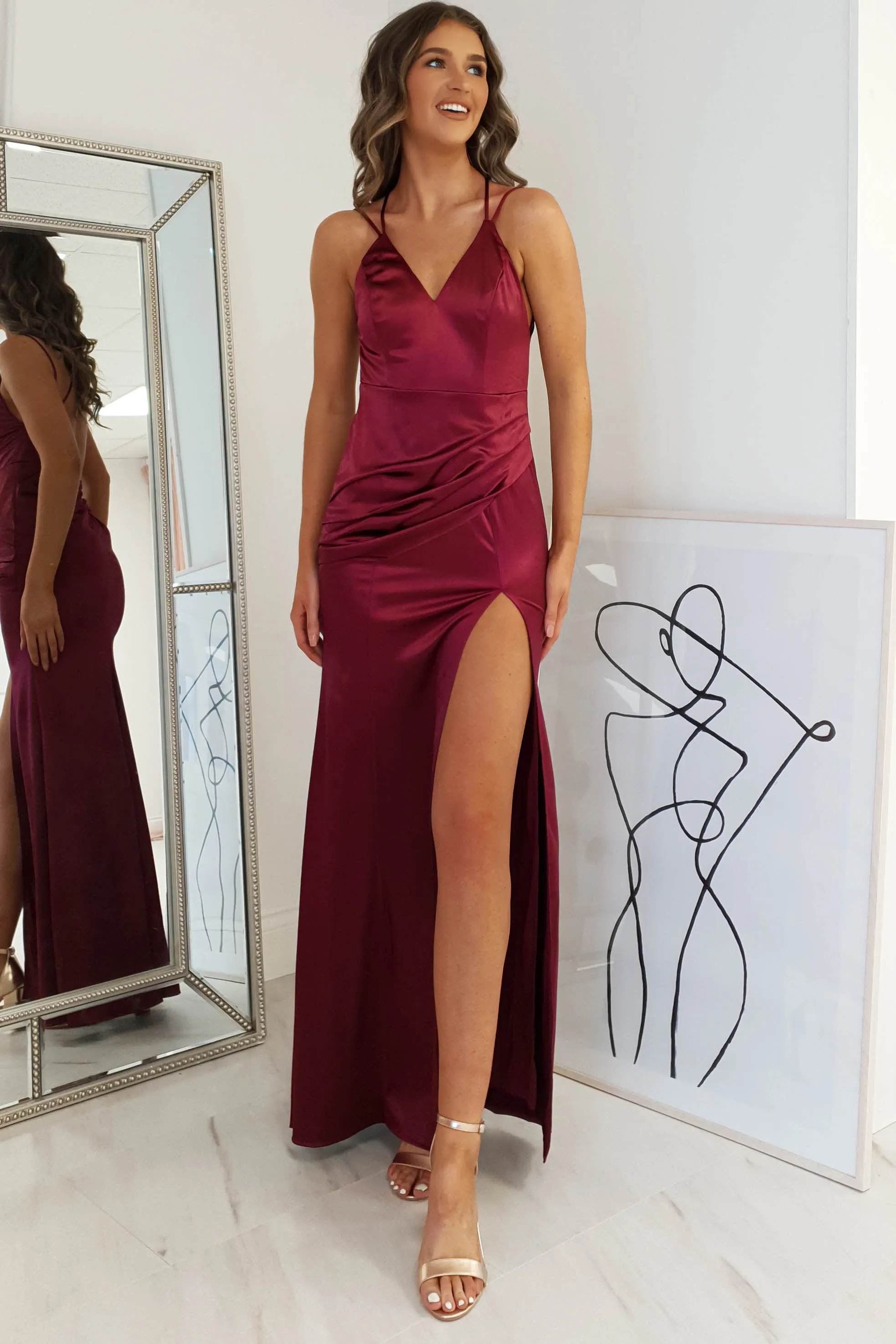 Simone Satin Gown | Burgundy