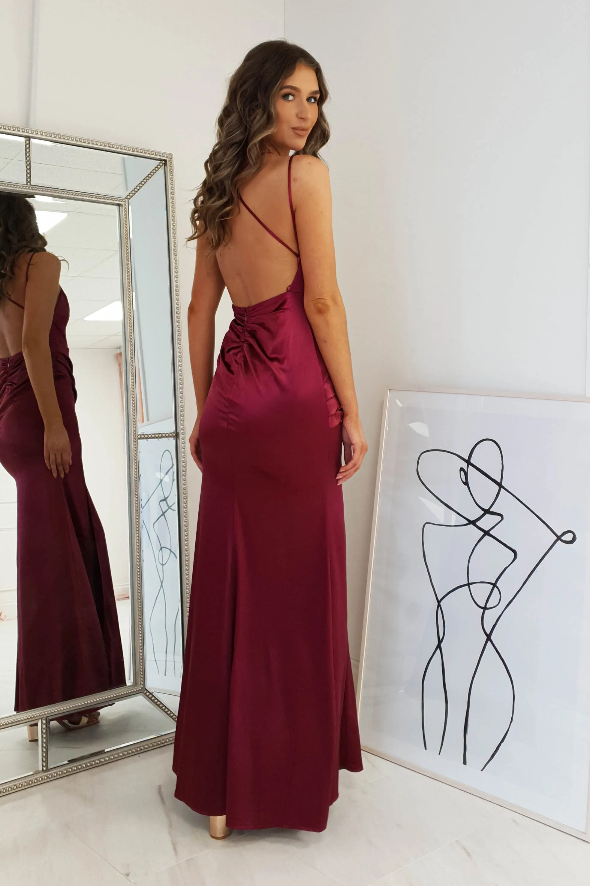 Simone Satin Gown | Burgundy