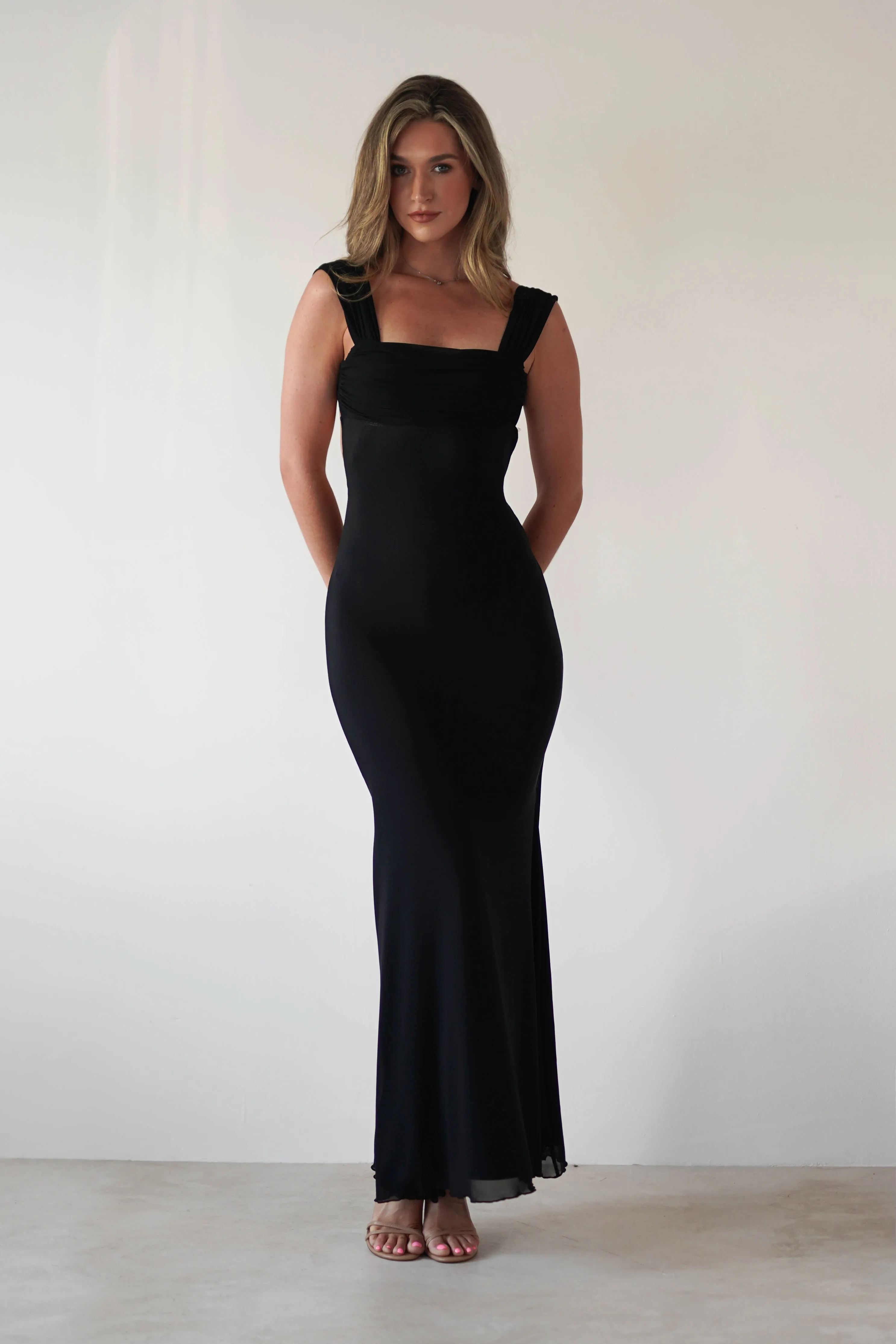 Sky Stretchy Mesh Backless Maxi Dress  dress,evening dress,graduation dress,party dress,birthday dress,beautiful dress,dress,summer dress,beautiful dressBlack
