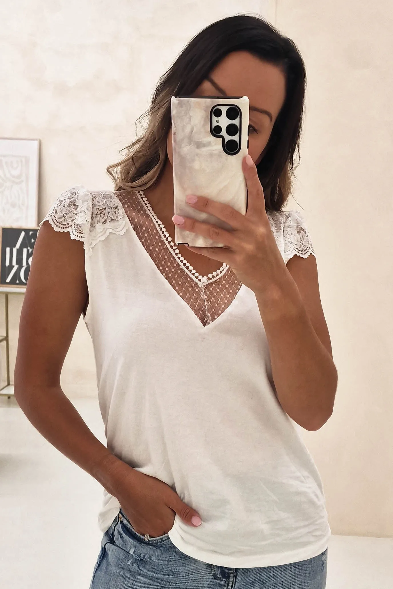 Souza Cotton Lace Top | White