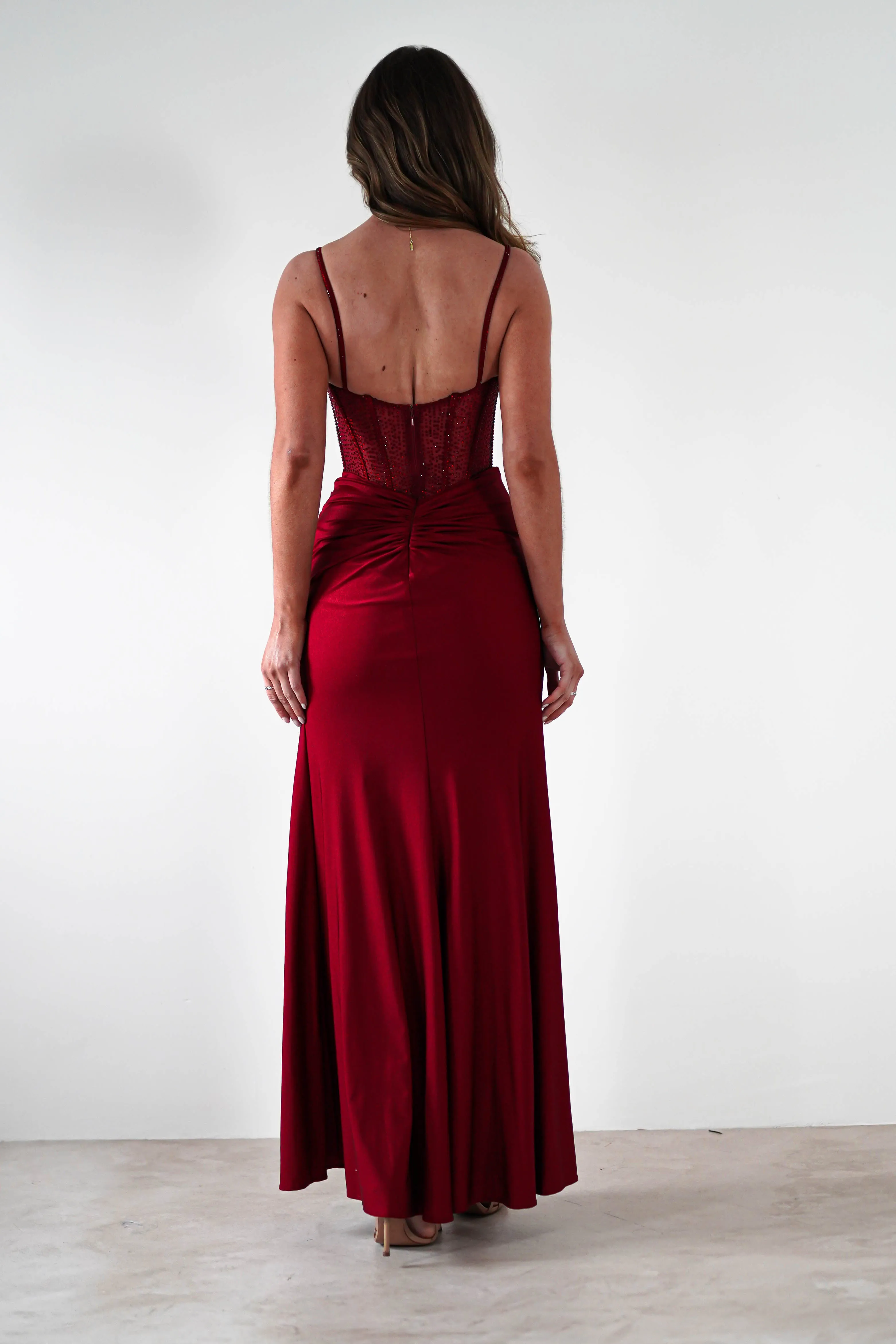 Stefani Rhinestone Bodice Gown | Burgundy