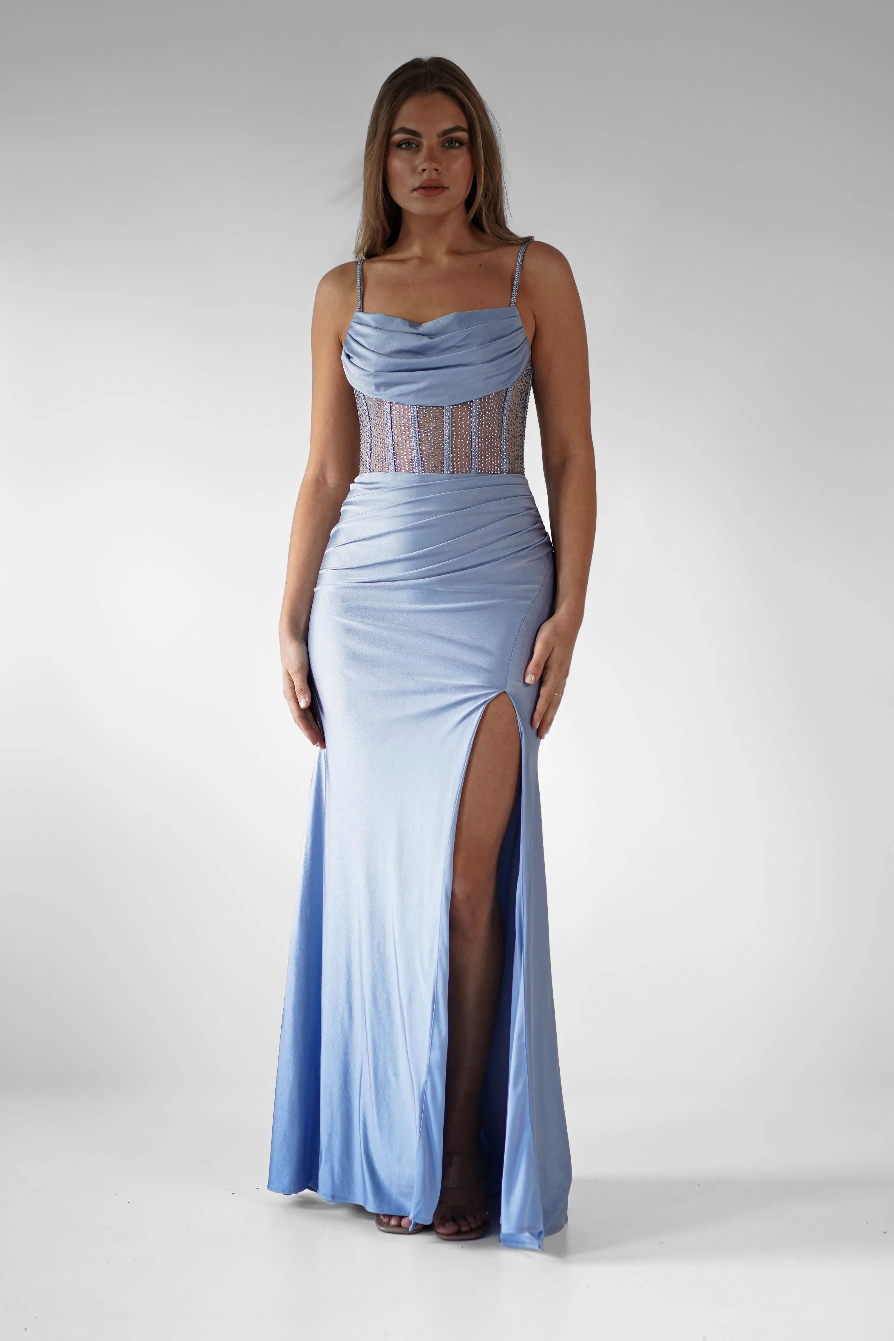 Stefani Rhinestone Bodice Gown | Light Blue
