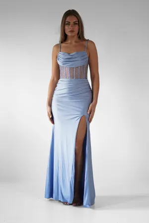 Stefani Rhinestone Bodice Gown | Light Blue