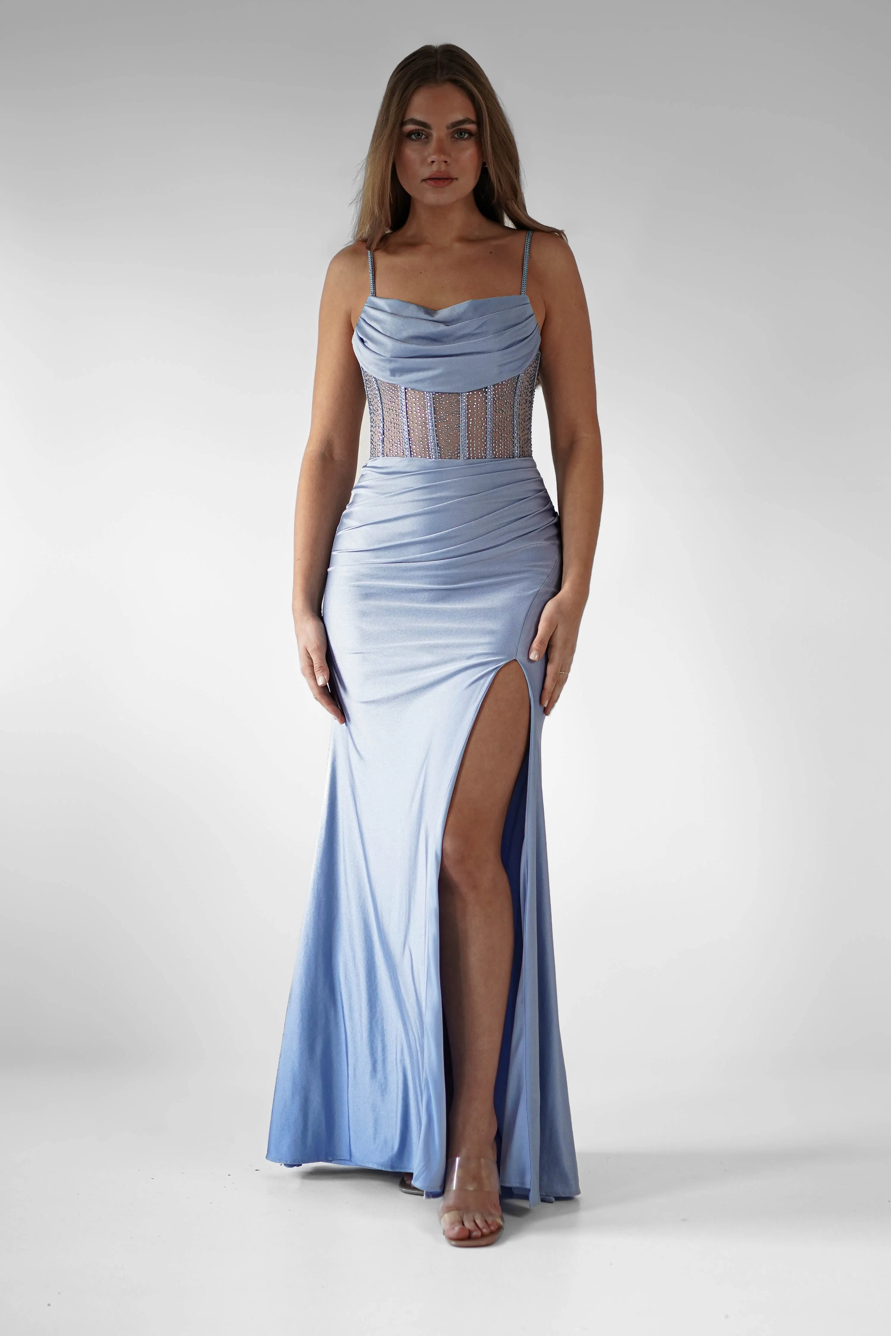 Stefani Rhinestone Bodice Gown | Light Blue