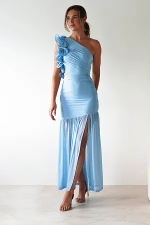 Stephanie Mesh Ruffle Maxi Dress | Blue
