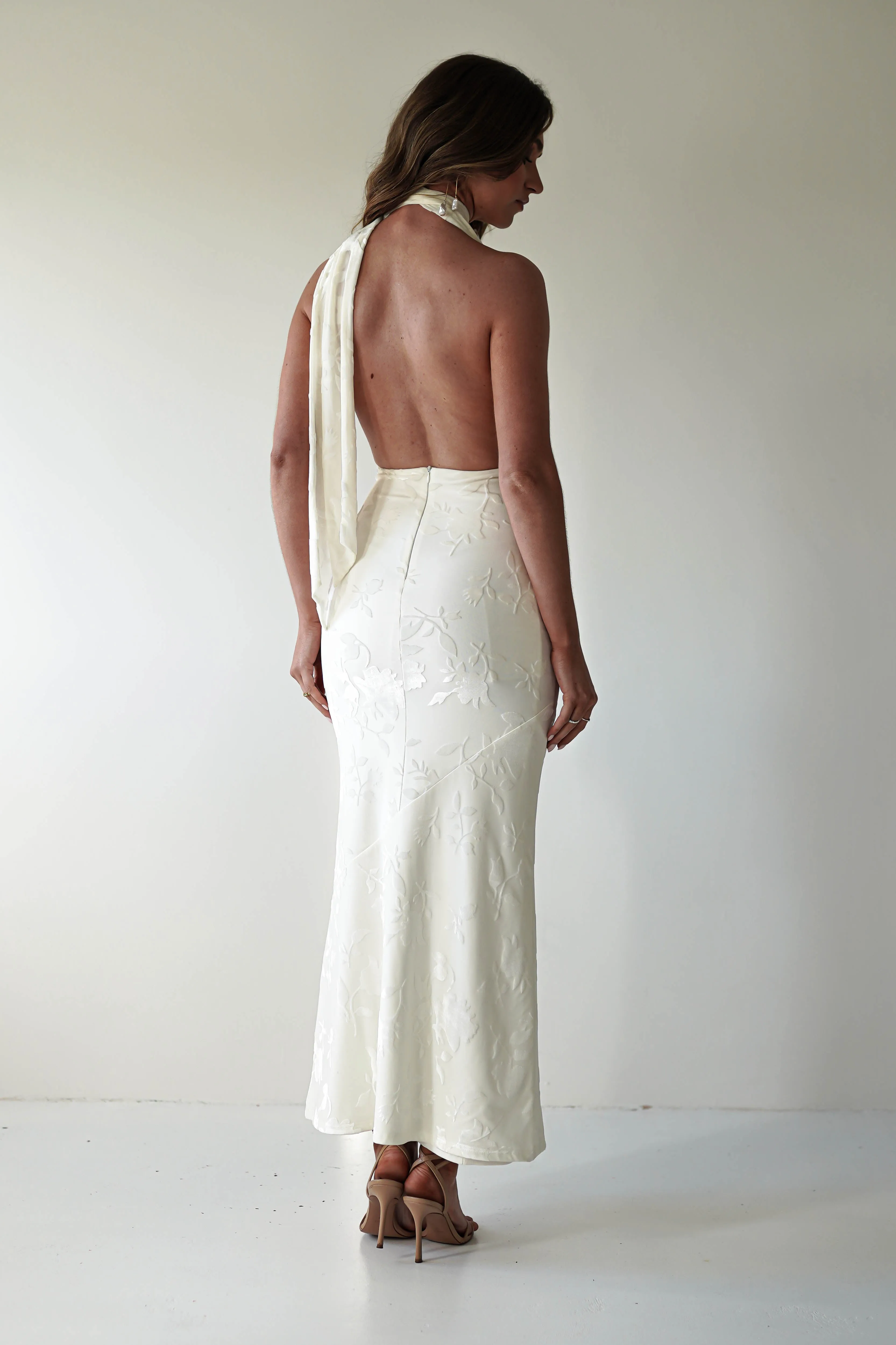 Tara Floral Jacquard Maxi Dress | Ivory/Cream