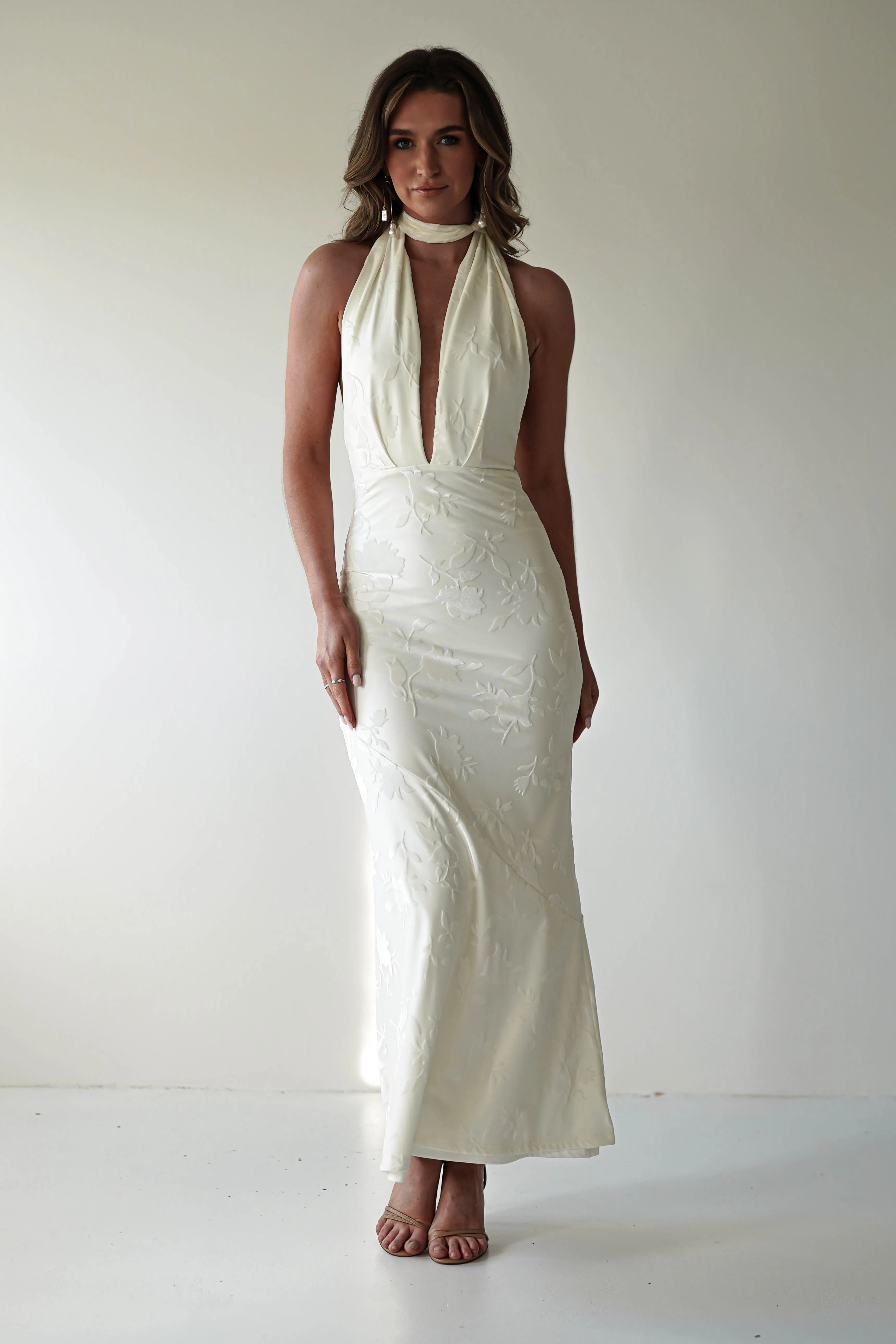 Tara Floral Jacquard Maxi Dress | Ivory/Cream